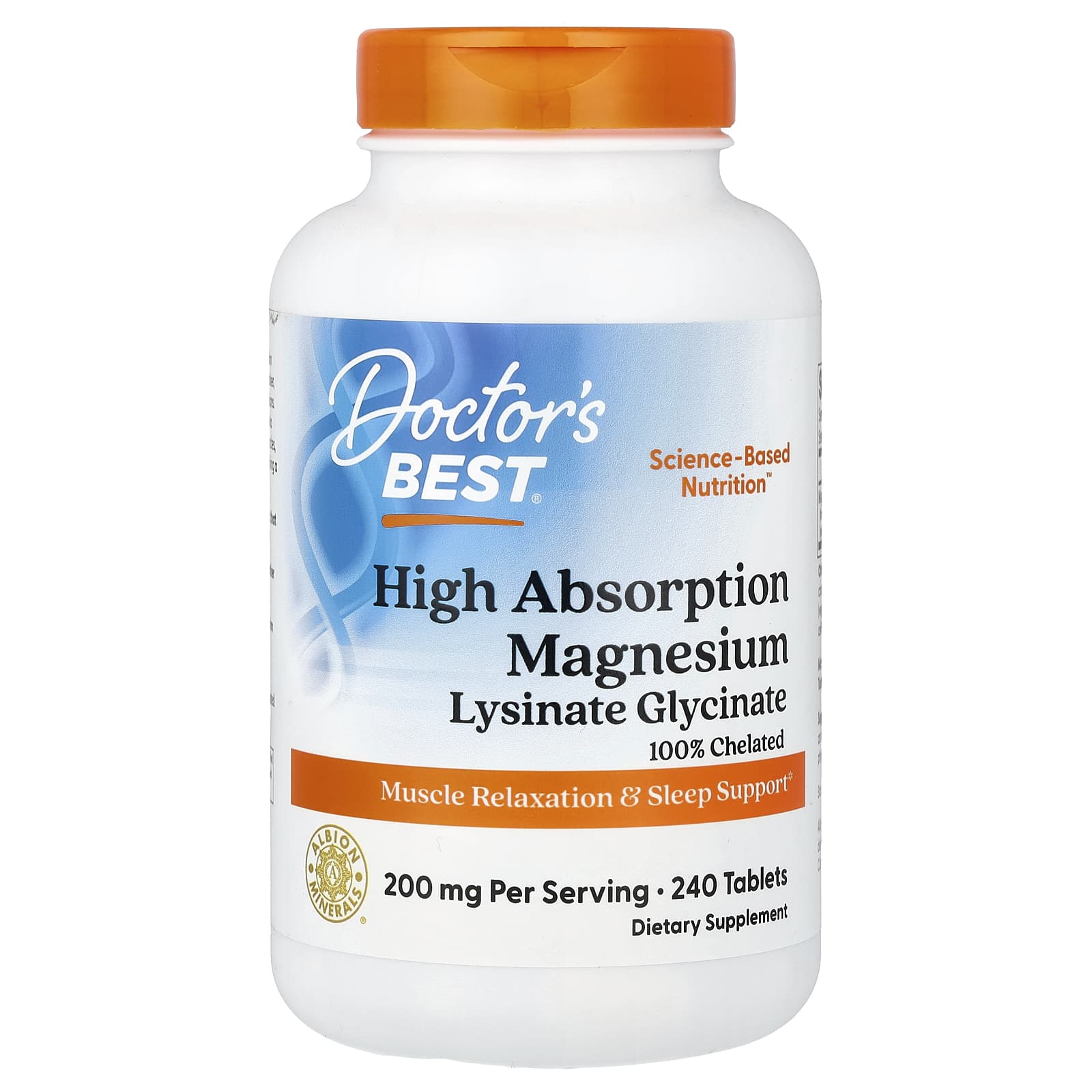 Doctor's Best High Absorption Magnesium Lysinate Glycinate, Chelated, Albion TRAACS – 240 comprimés — Tunisie