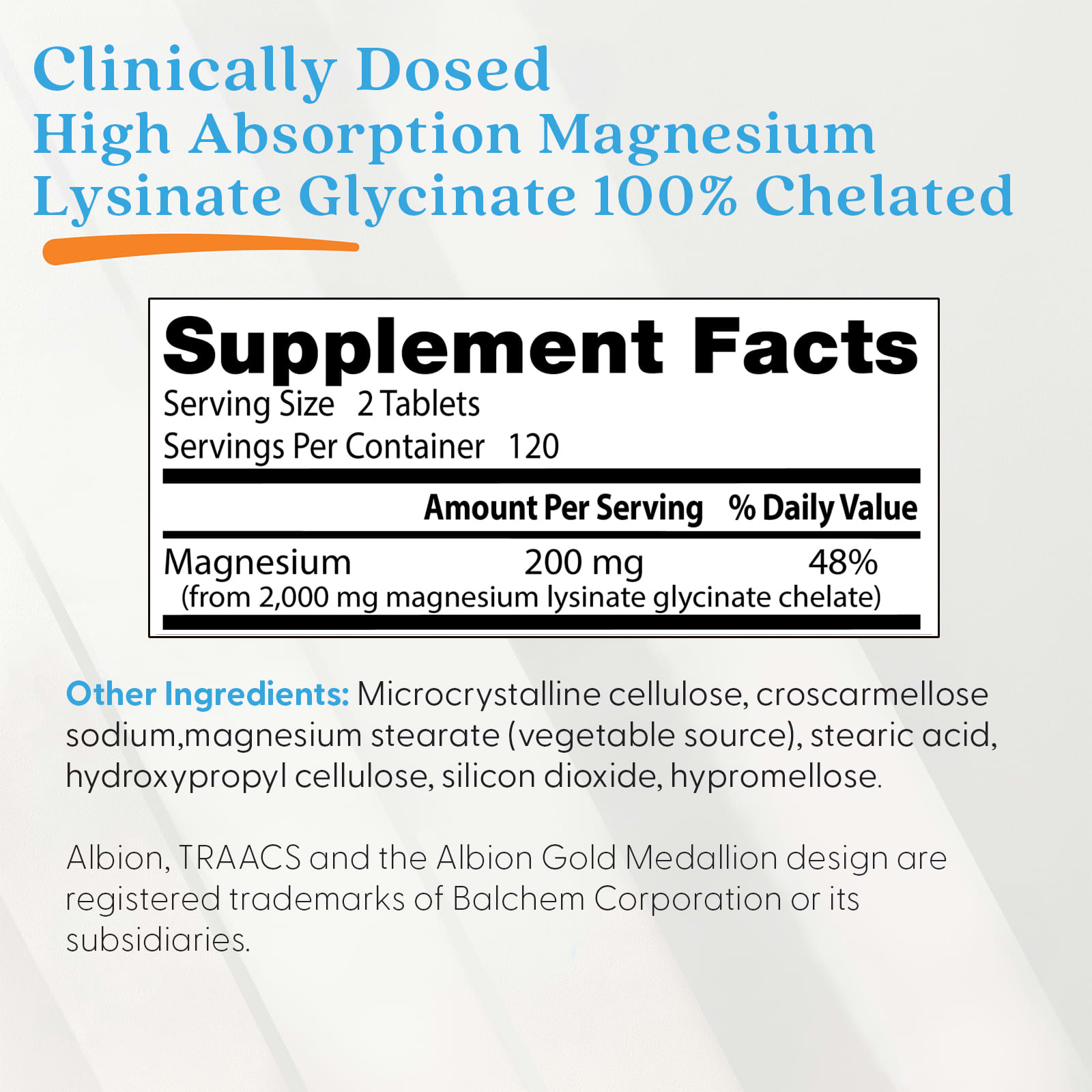 Doctor's Best High Absorption Magnesium Lysinate Glycinate, Chelated, Albion TRAACS – 240 comprimés — étiquette 2
