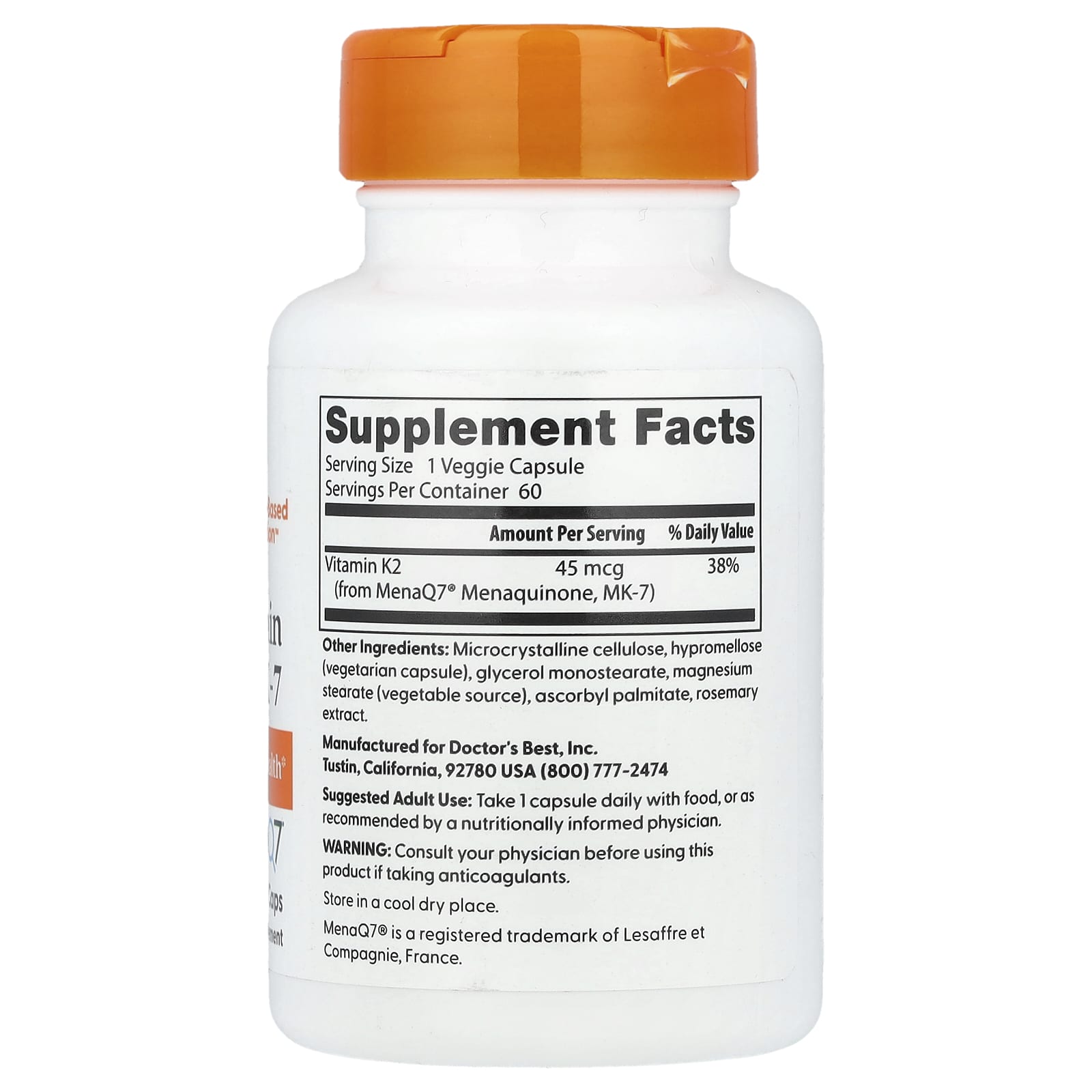 Doctor's Best Natural Vitamin K2 MK-7 – 60 gélules végétales — photo 2 sur 2