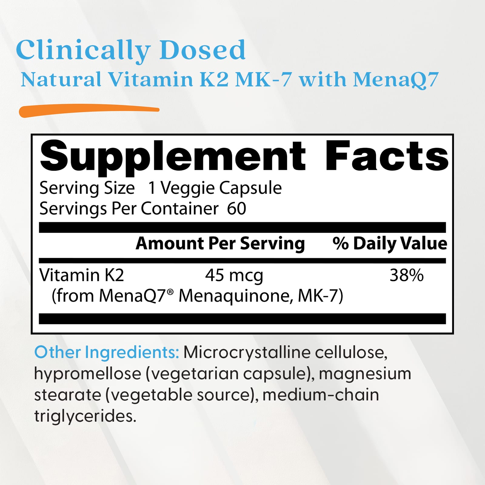 Doctor's Best Natural Vitamin K2 MK-7 – 60 gélules végétales — étiquette 2