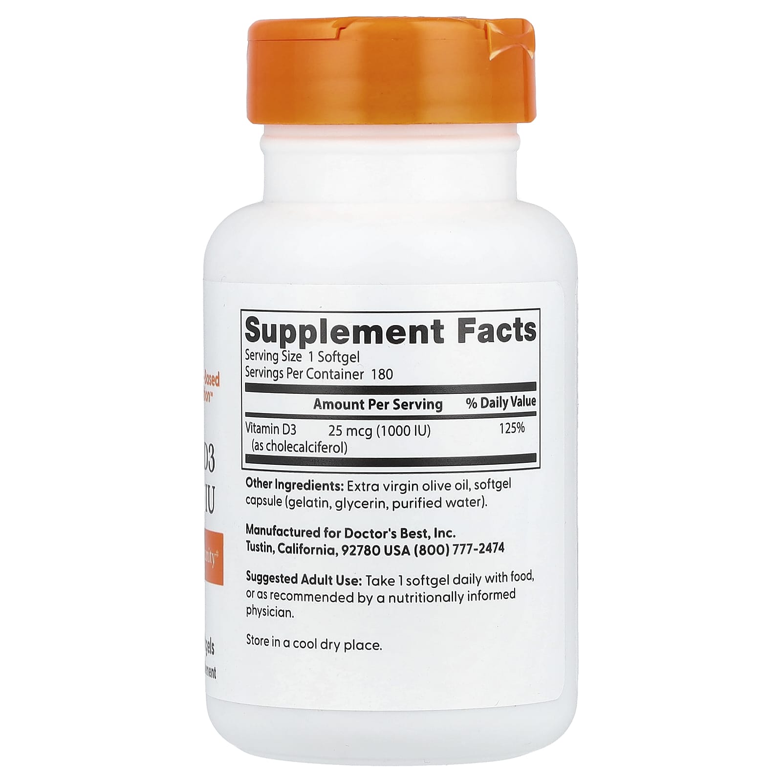 Doctor's Best Vitamin D3 – 25 µg – 180 capsules molles — photo 2 sur 2