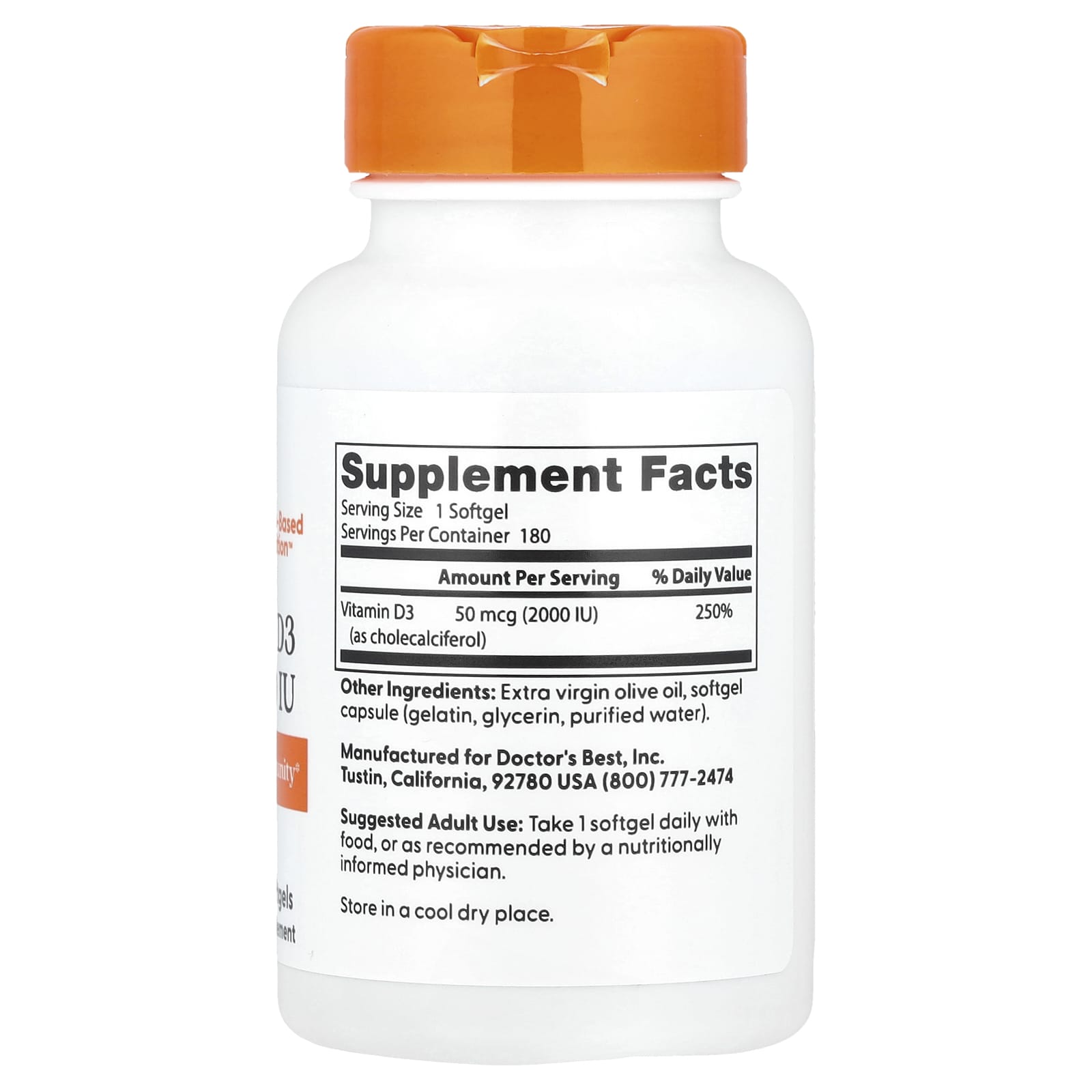 Doctor's Best Vitamin D3 – 50 µg – 180 capsules molles — photo 2 sur 2