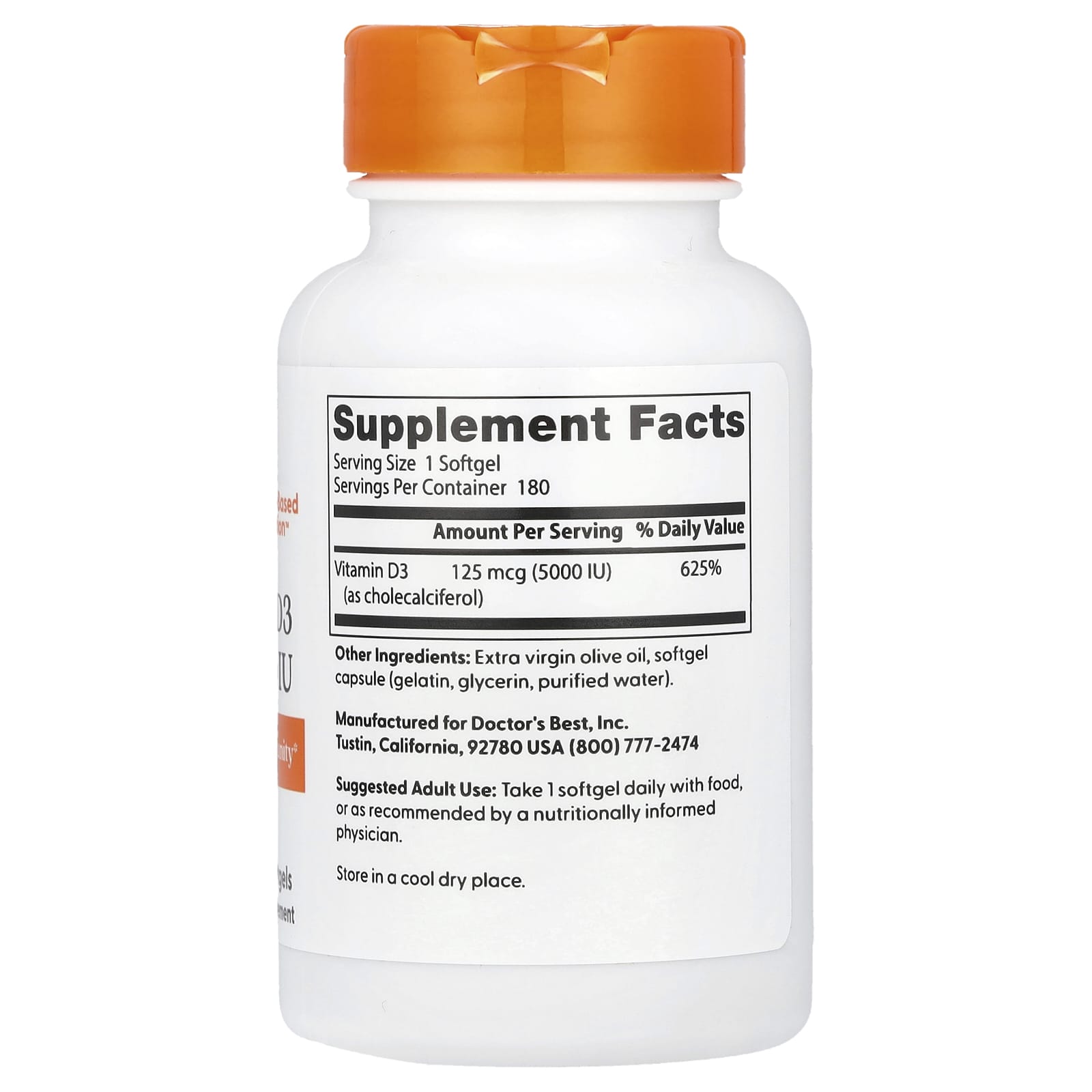 Doctor's Best Vitamin D3 – 125 µg – 180 capsules molles — photo 2 sur 2