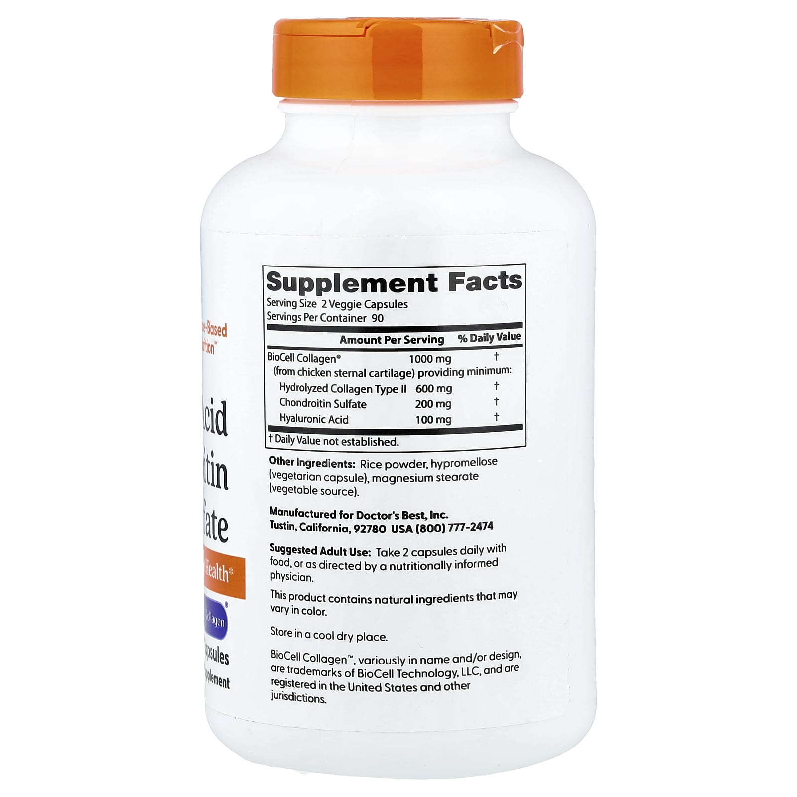 Doctor's Best Hyaluronic Acid + Chondroitin Sulfate – 180 gélules végétales — photo 2 sur 2