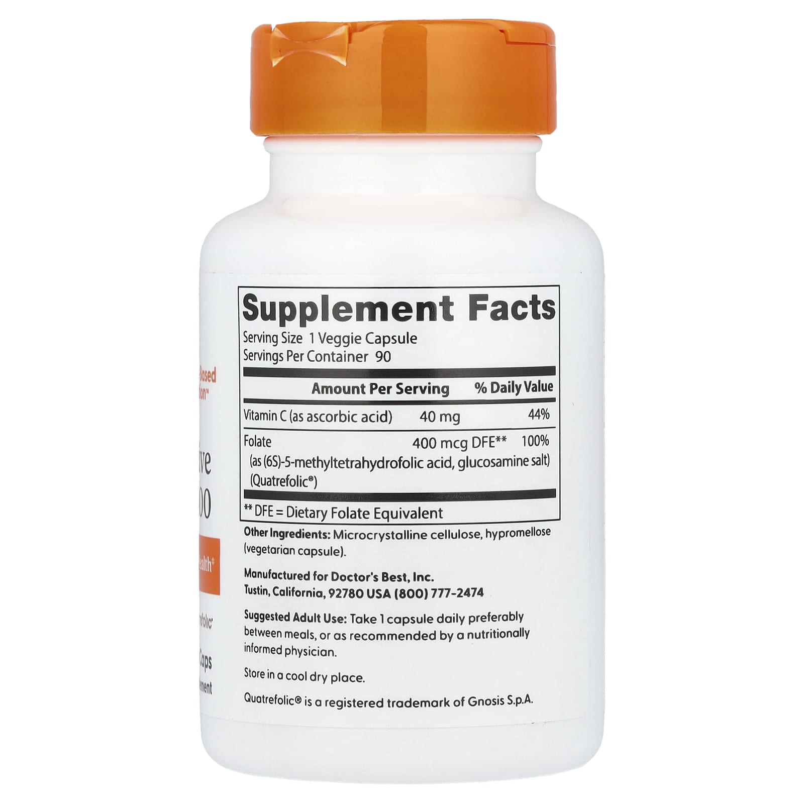 Doctor's Best Fully Active Folate 400 – 90 gélules végétales — photo 2 sur 2