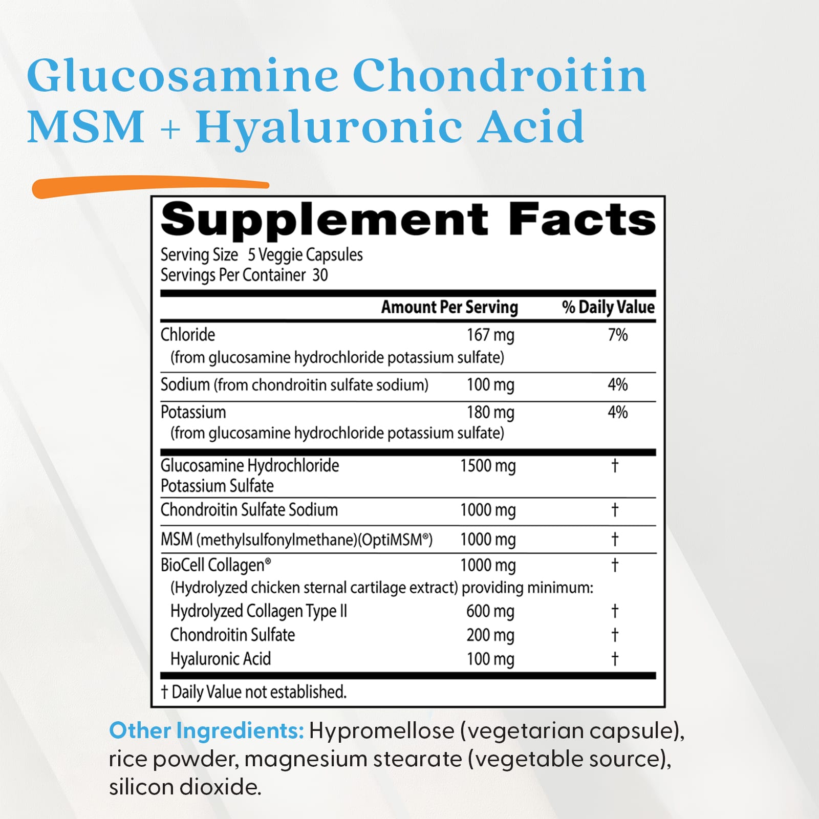 Doctor's Best Glucosamine Chondroitin MSM + Hyaluronic Acid – 150 gélules végétales — étiquette 2