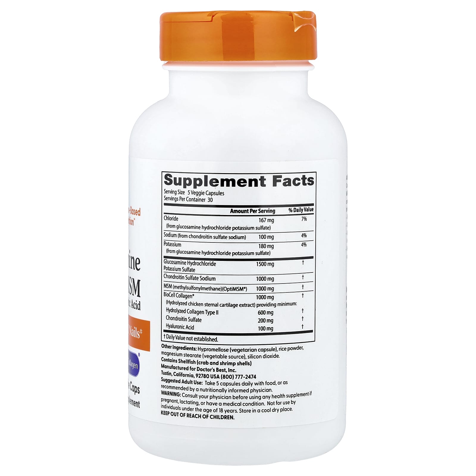 Doctor's Best Glucosamine Chondroitin MSM + Hyaluronic Acid – 150 gélules végétales — photo 2 sur 2