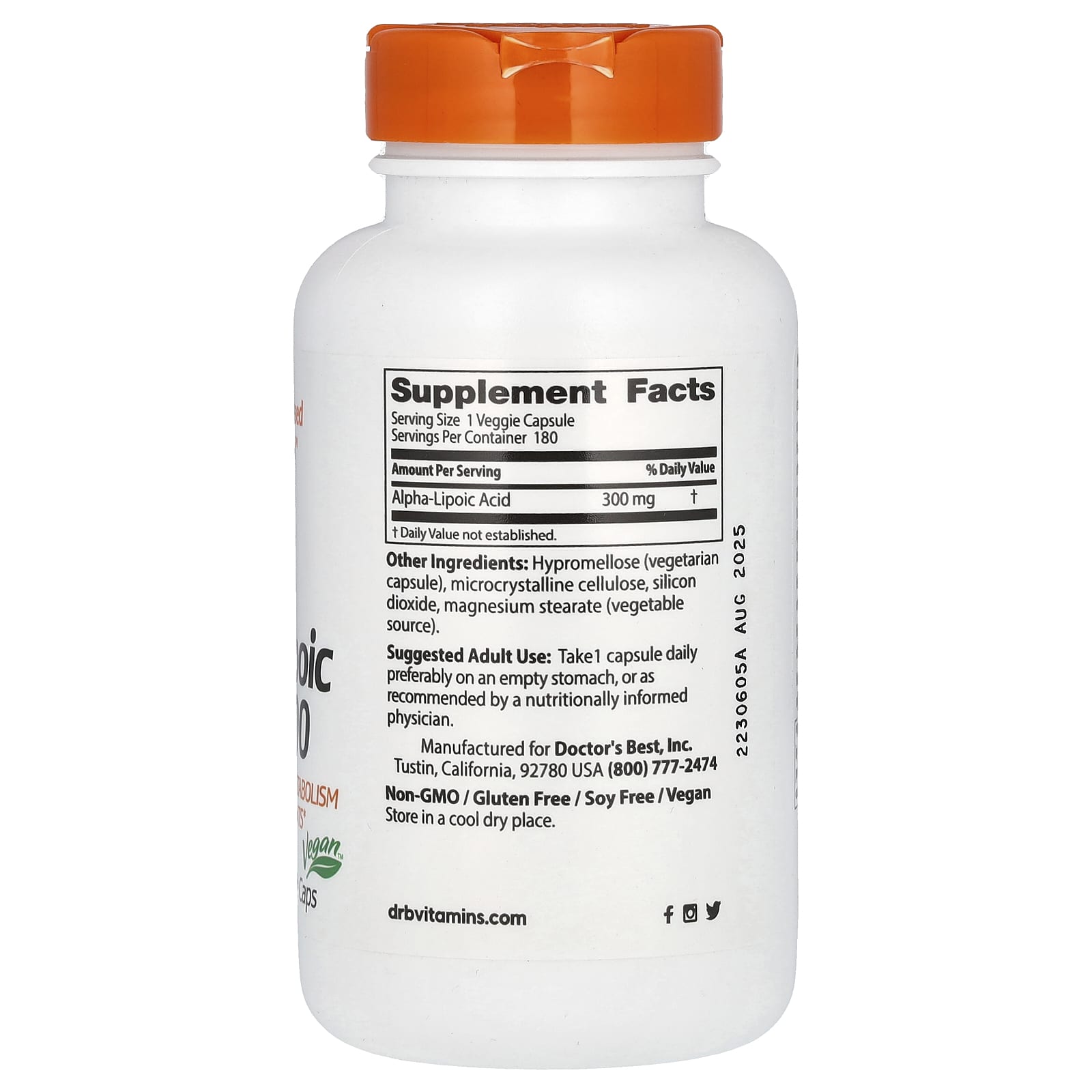 Doctor's Best Alpha-Lipoic Acid 300 – 180 gélules végétales — photo 2 sur 2