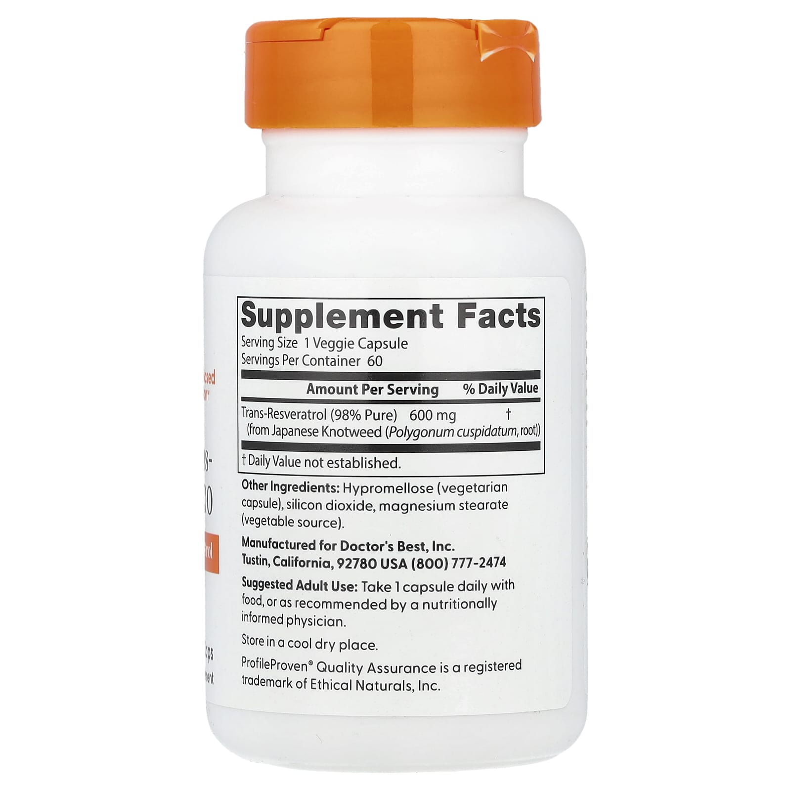 Doctor's Best Trans-Resveratrol 600 – 60 gélules végétales — photo 2 sur 2