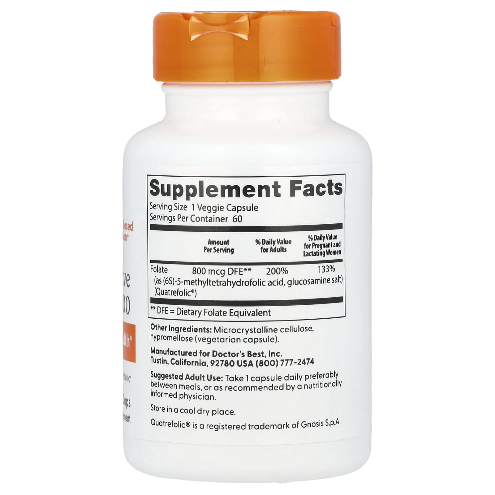 Doctor's Best Fully Active Folate 800 – 60 gélules végétales — photo 2 sur 2