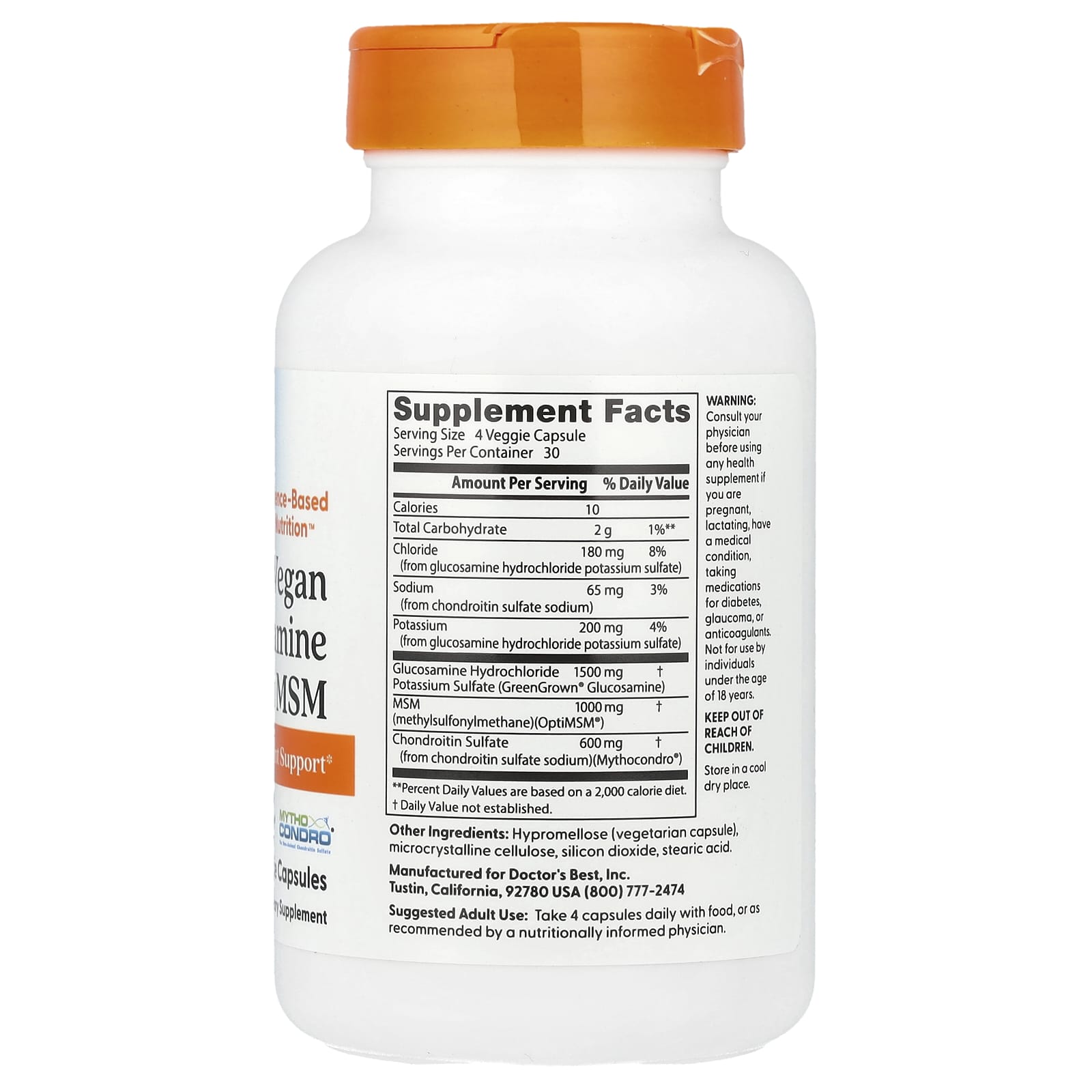 Doctor's Best Vegan Glucosamine Chondroitin MSM – 120 gélules végétales — photo 2 sur 2