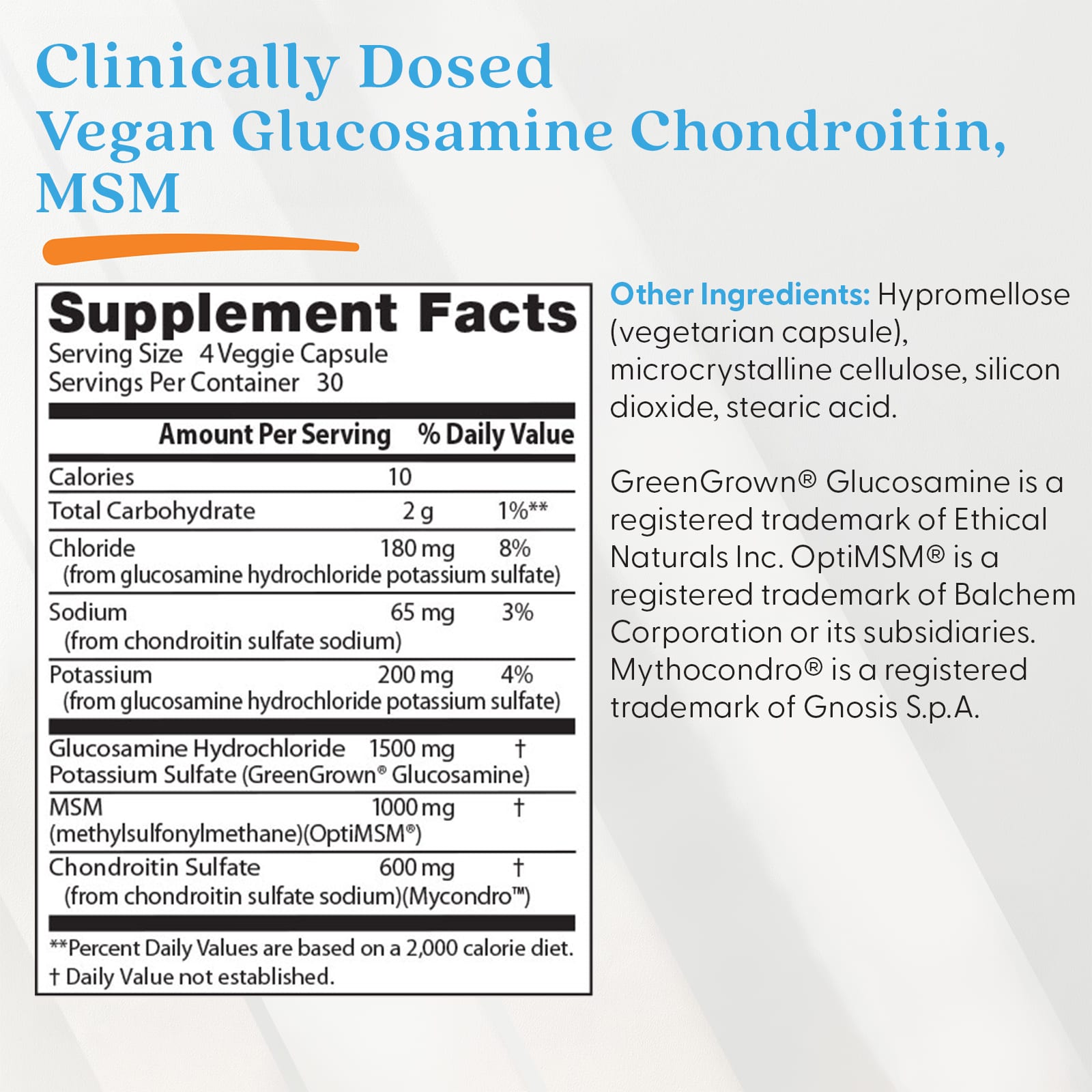 Doctor's Best Vegan Glucosamine Chondroitin MSM – 120 gélules végétales — étiquette 2