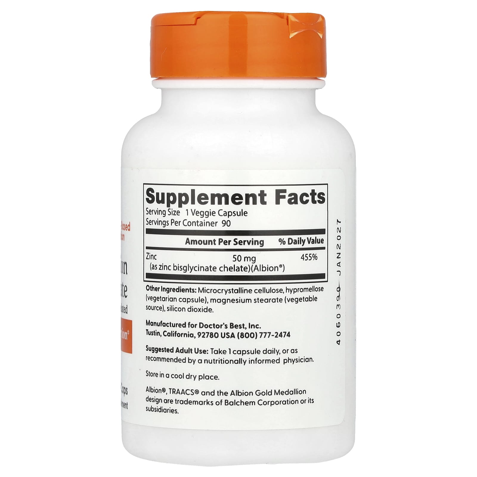 Doctor's Best High Absorption Zinc Bisglycinate – 90 gélules végétales — photo 2 sur 2