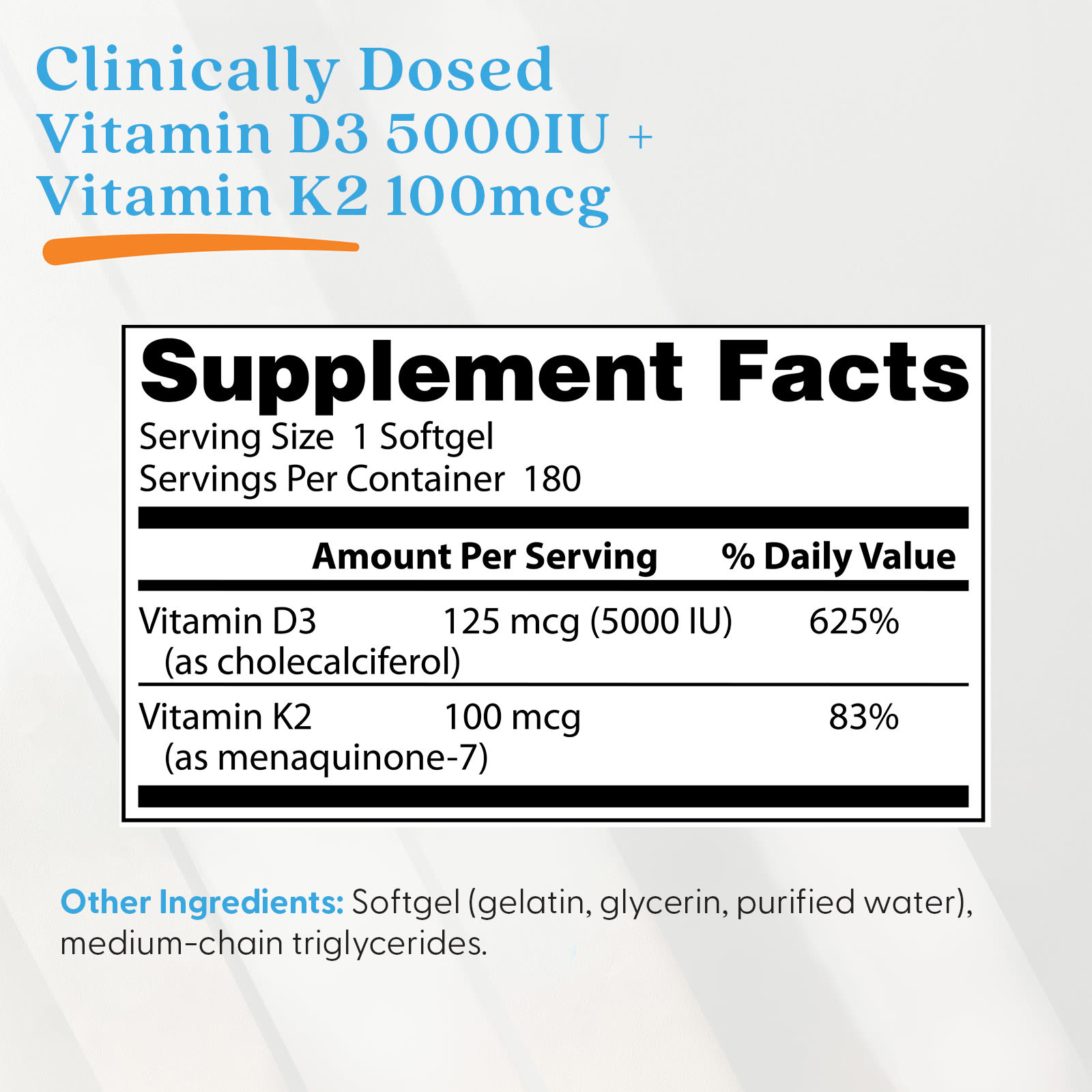 Doctor's Best Vitamin D3 + K2 MK-7 – 180 capsules molles — étiquette 2