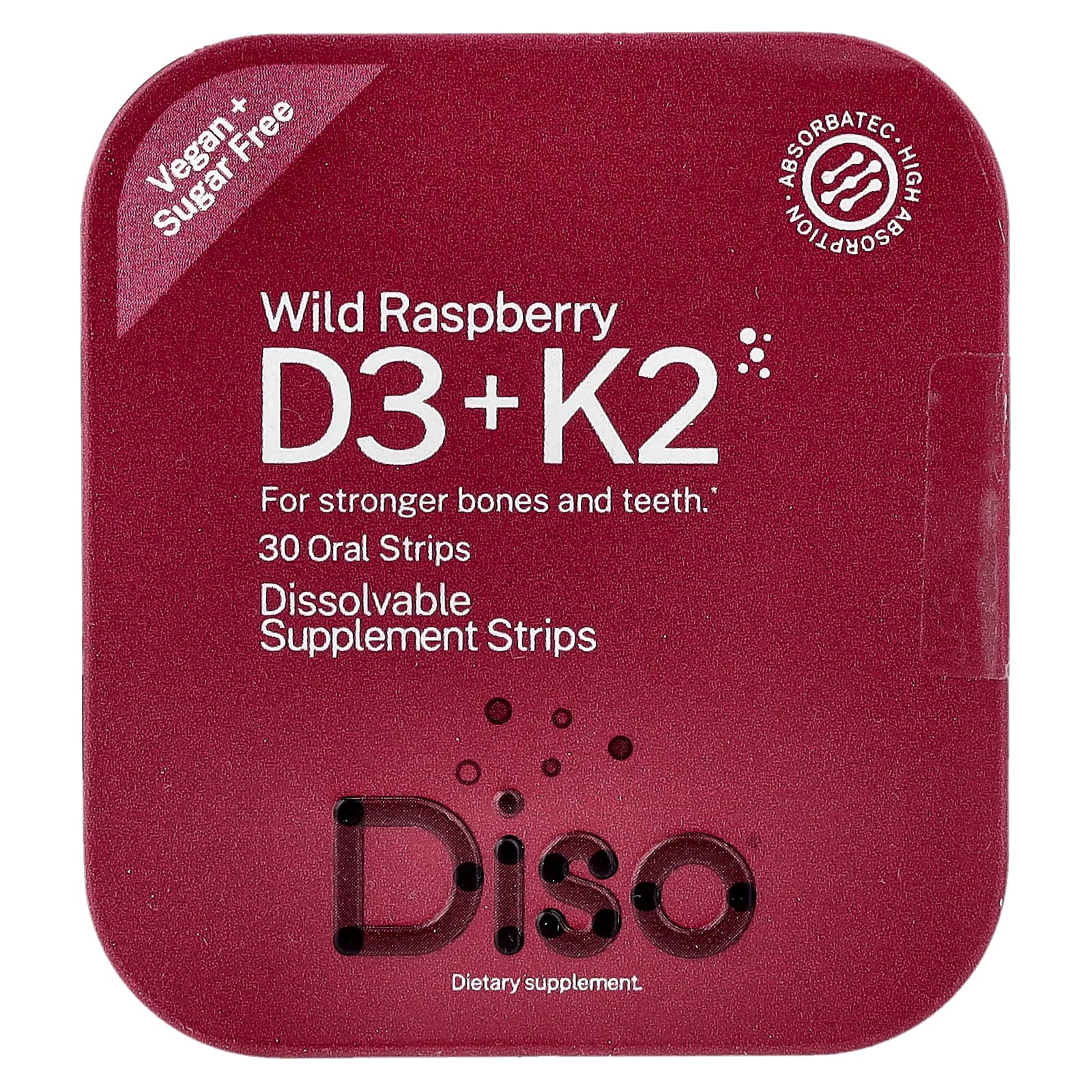 Diso Vitamin D3 + K2, 30 Oral Strips – Wild Raspberry — Tunisie