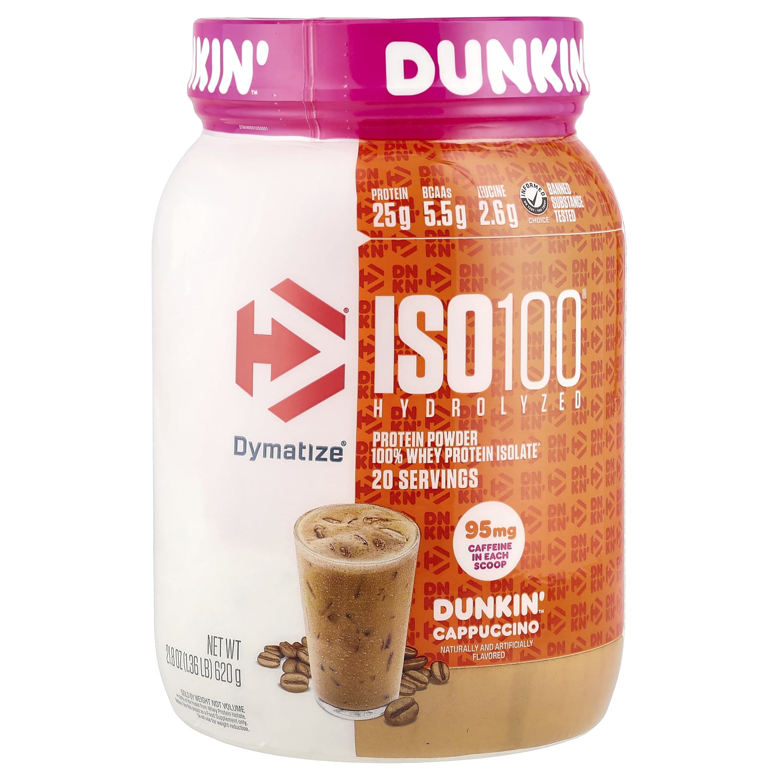 Dymatize ISO100 Hydrolyzed, Dunkin’ Cappuccino – 610 g — Tunisie