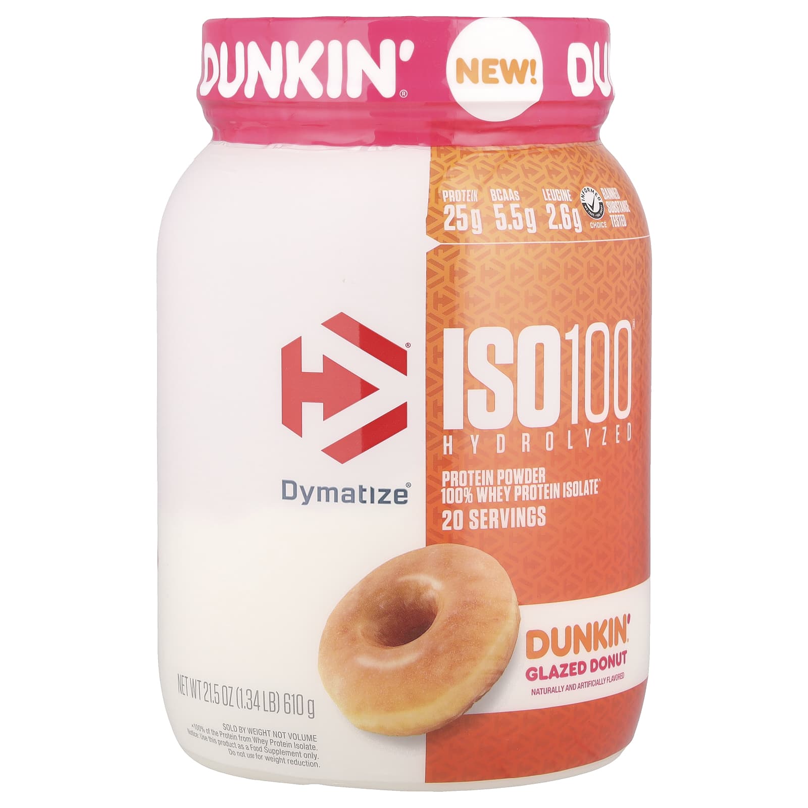 Dymatize ISO100 Hydrolyzed, Dunkin Glazed Donut – 610 g — Tunisie