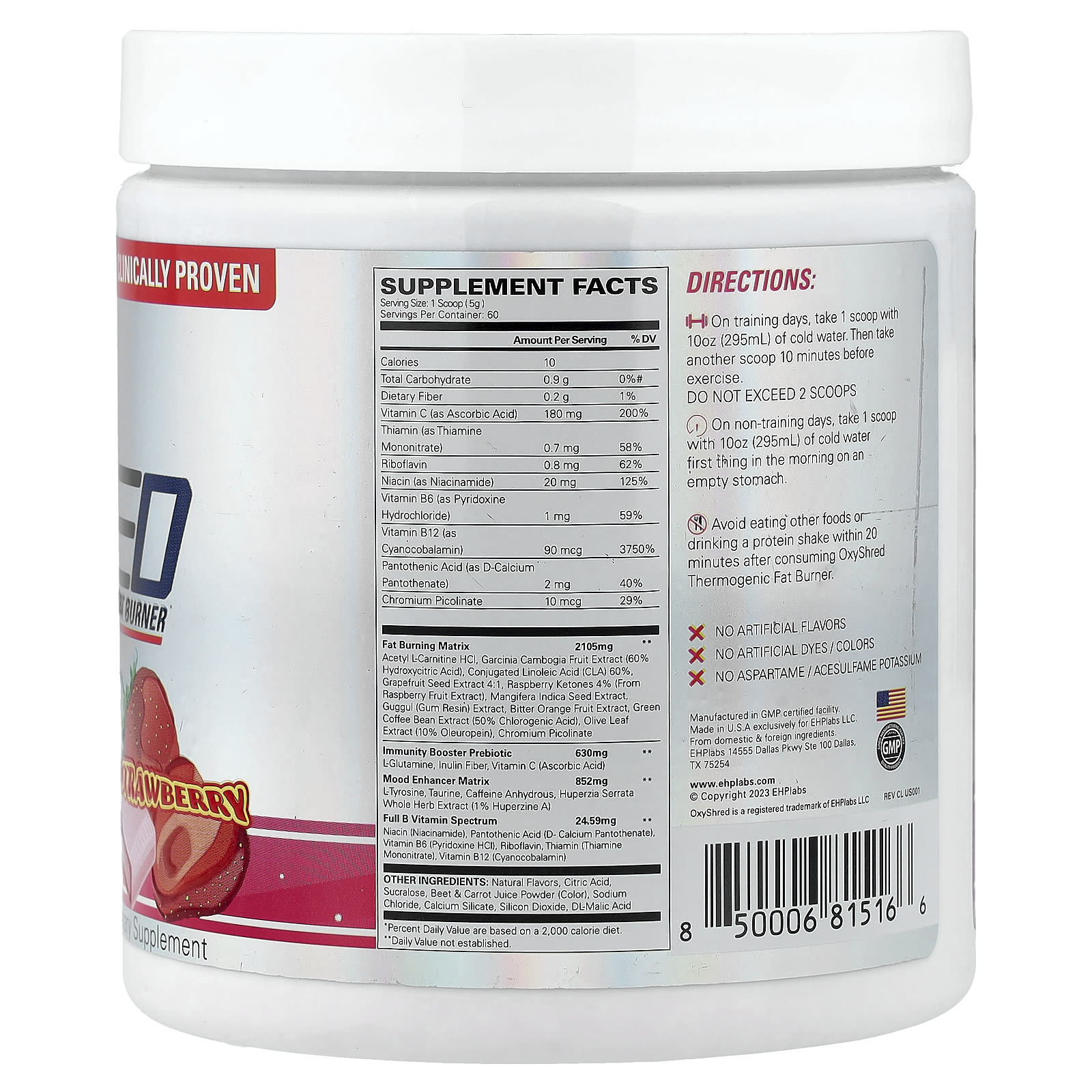 EHPlabs OxyShred, Thermogenic Fat Burner, Cosmic Blast – Strawberry – 298 g — photo 2 sur 2