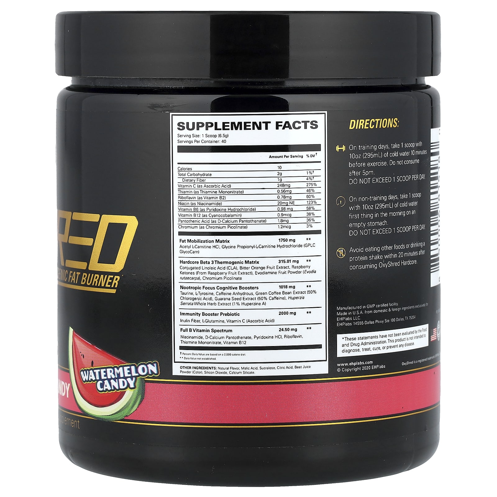 EHPlabs OxyShred Hardcore, Thermogenic Fat Burner – Watermelon Candy – 260 g — photo 2 sur 2