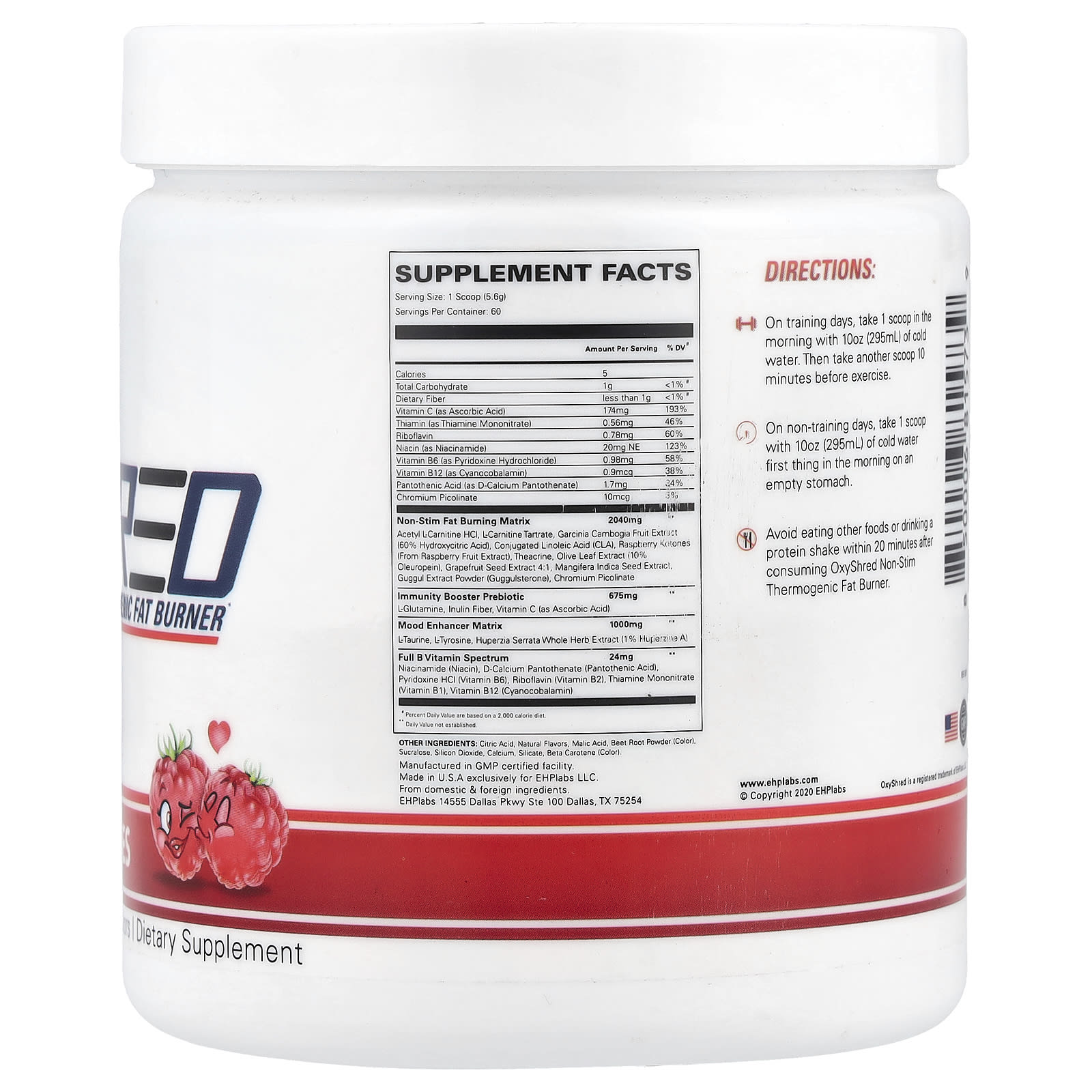 EHPlabs OxyShred Non-Stim, Thermogenic Fat Burner – Raspberry Kisses – 337 g — photo 2 sur 2