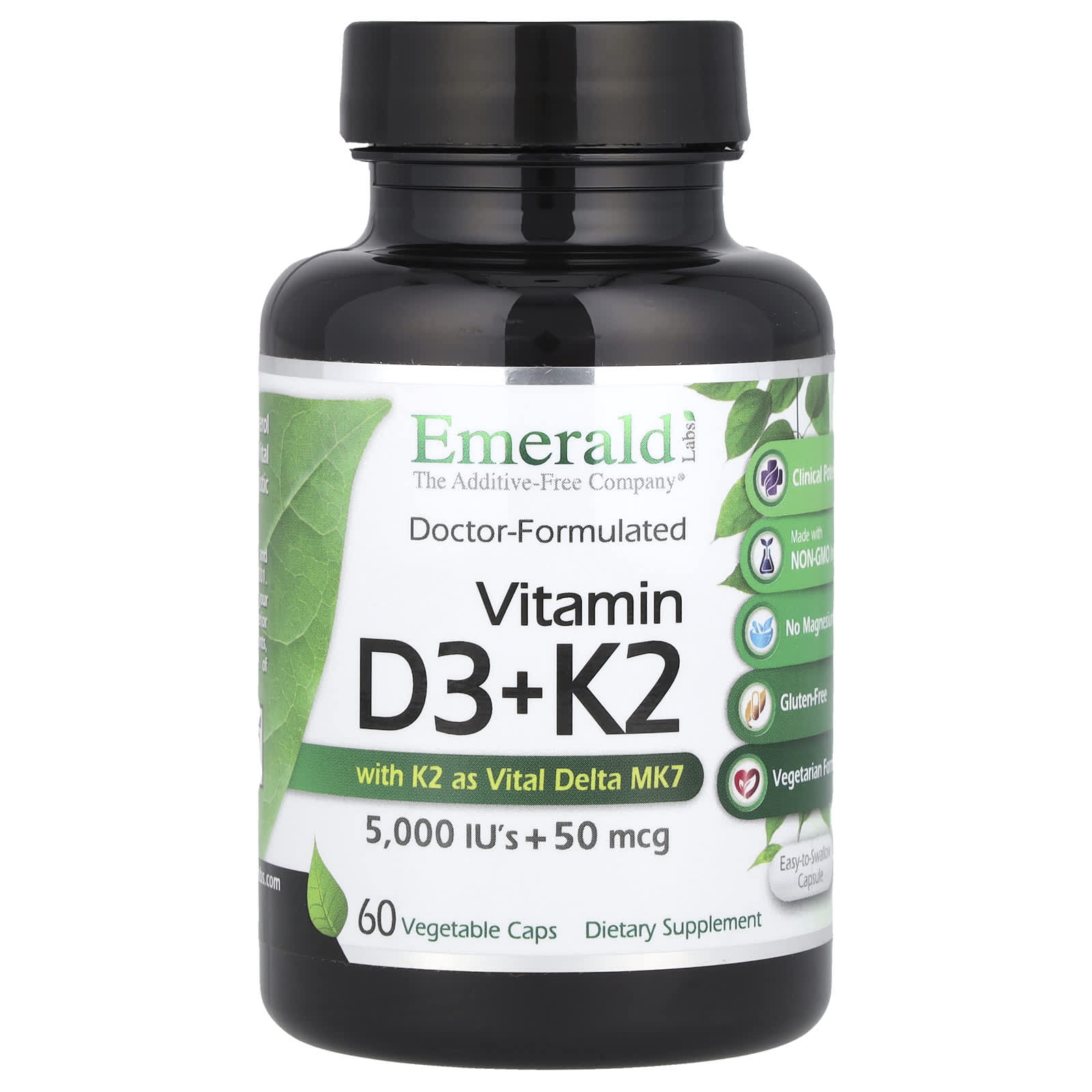 Emerald Laboratories Vitamin D3 + K2, 60 Vegetable Caps — Tunisie