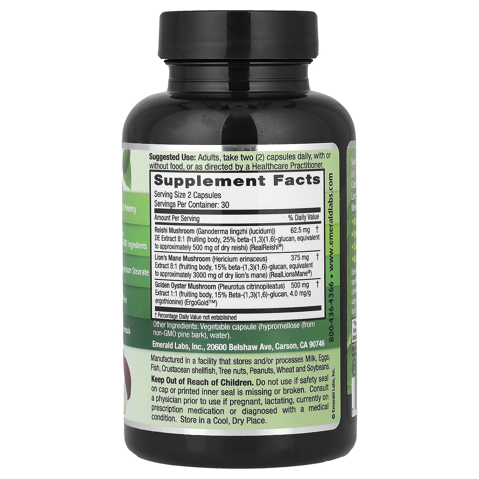 Emerald Laboratories Mushroom Memory & Focus Health, 60 Vegetable Capsules — photo 2 sur 2