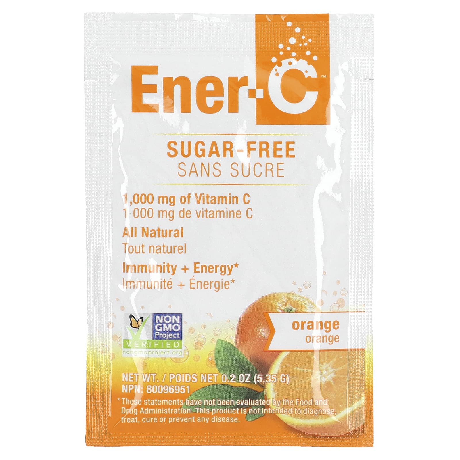 Ener-C Bubbly Multivitamin Drink Mix, Sugar Free – Orange – 5,35 g — étiquette 1