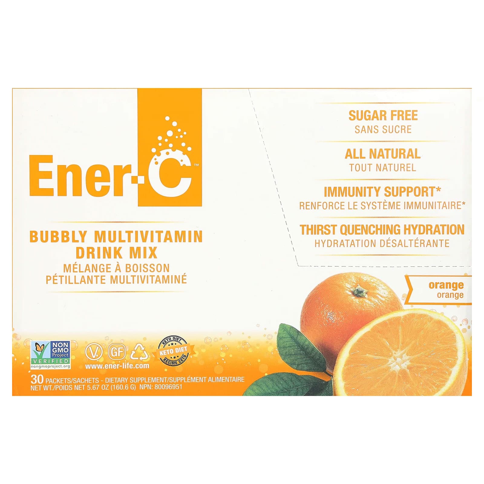 Ener-C Bubbly Multivitamin Drink Mix, Sugar Free – Orange – 5,35 g — Tunisie