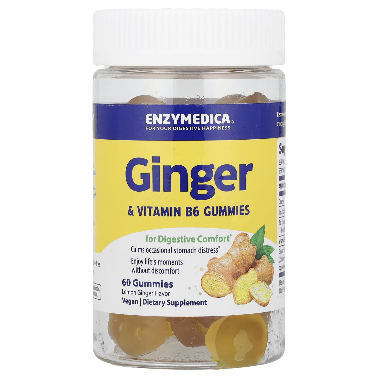 Enzymedica Ginger & Vitamin B6 Gummies – Lemon Ginger – 6 gommes — Tunisie