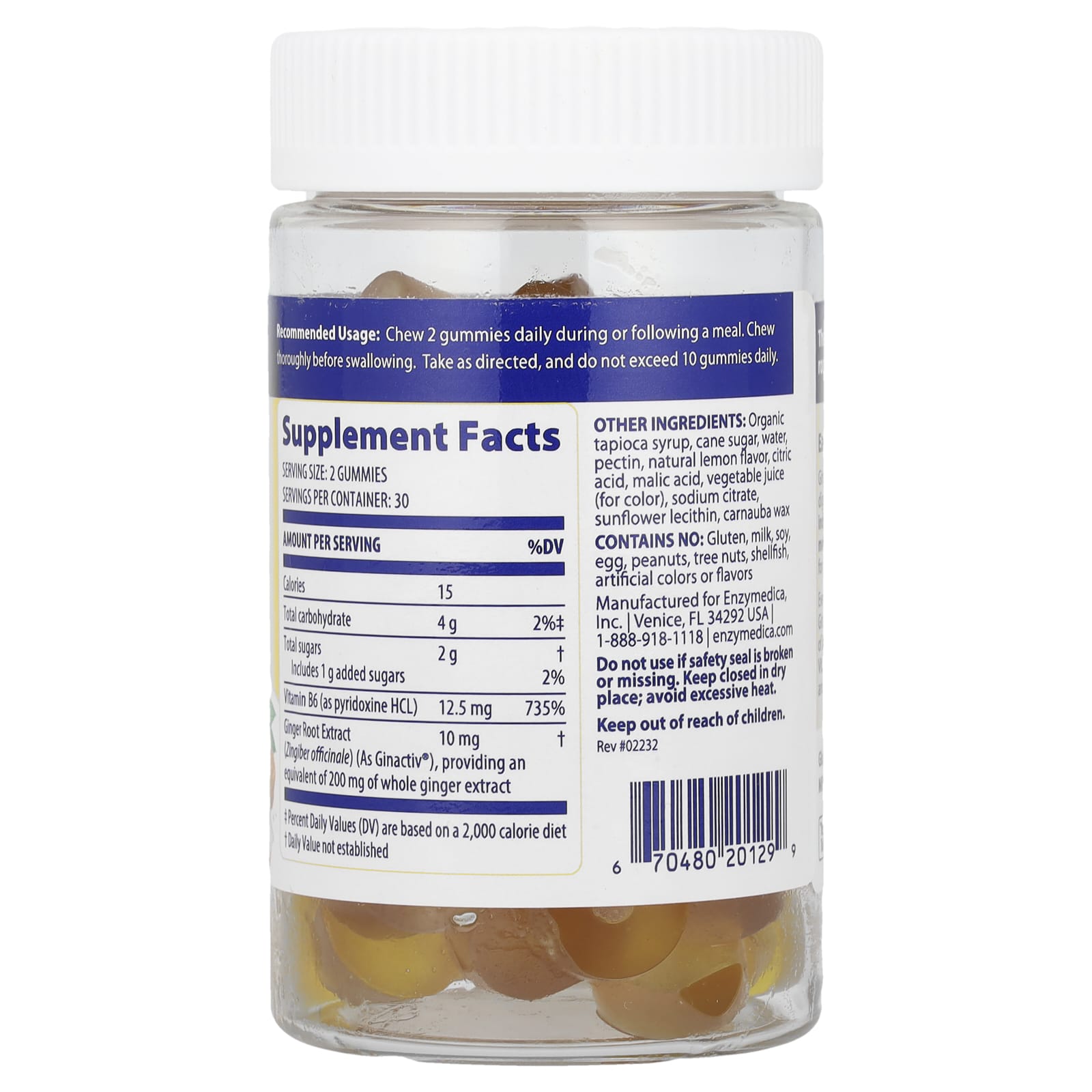 Enzymedica Ginger & Vitamin B6 Gummies – Lemon Ginger – 6 gommes — photo 2 sur 2