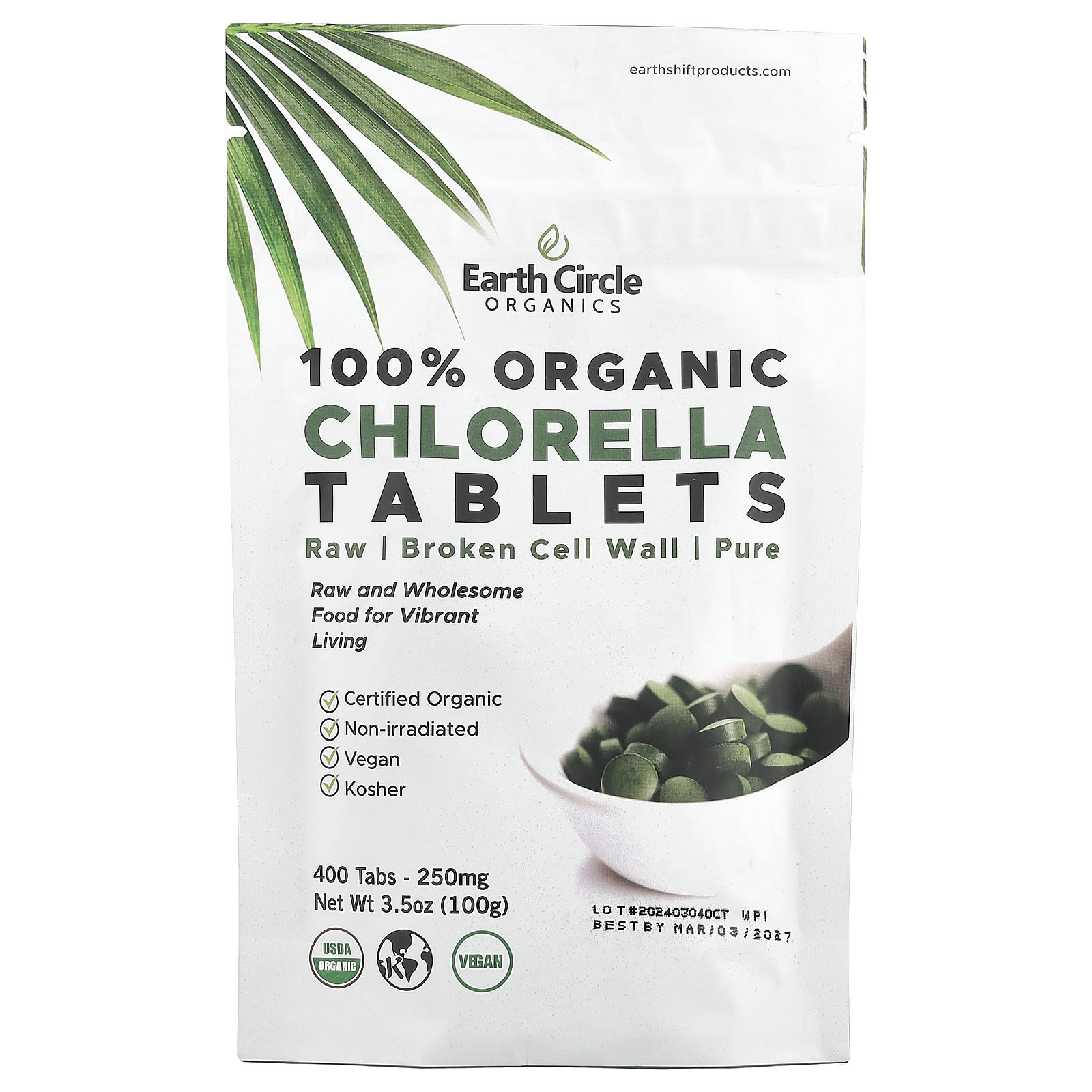 Earth Circle Organics 100% Organic Chlorella Tablets – 400 comprimés — Tunisie
