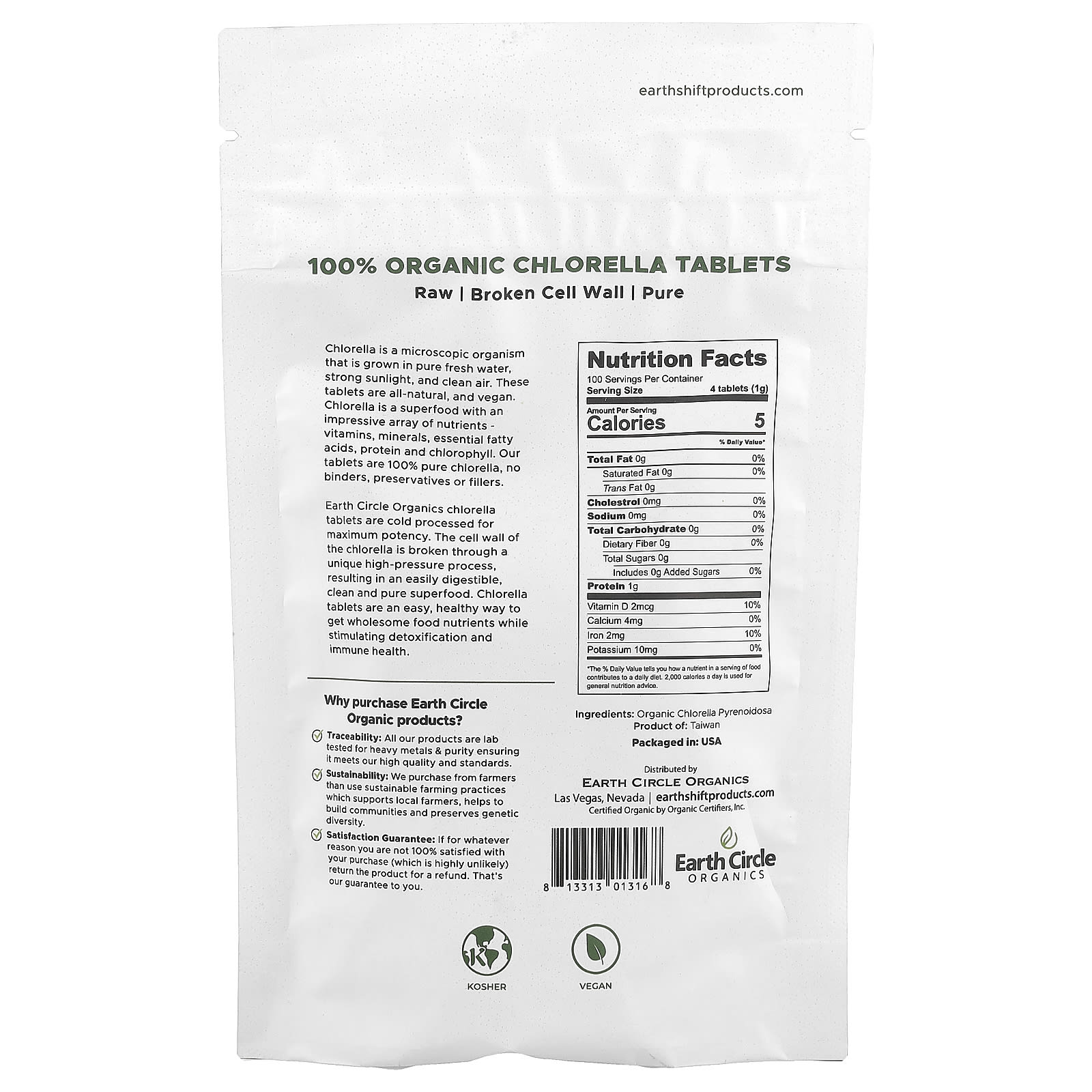Earth Circle Organics 100% Organic Chlorella Tablets – 400 comprimés — photo 2 sur 2