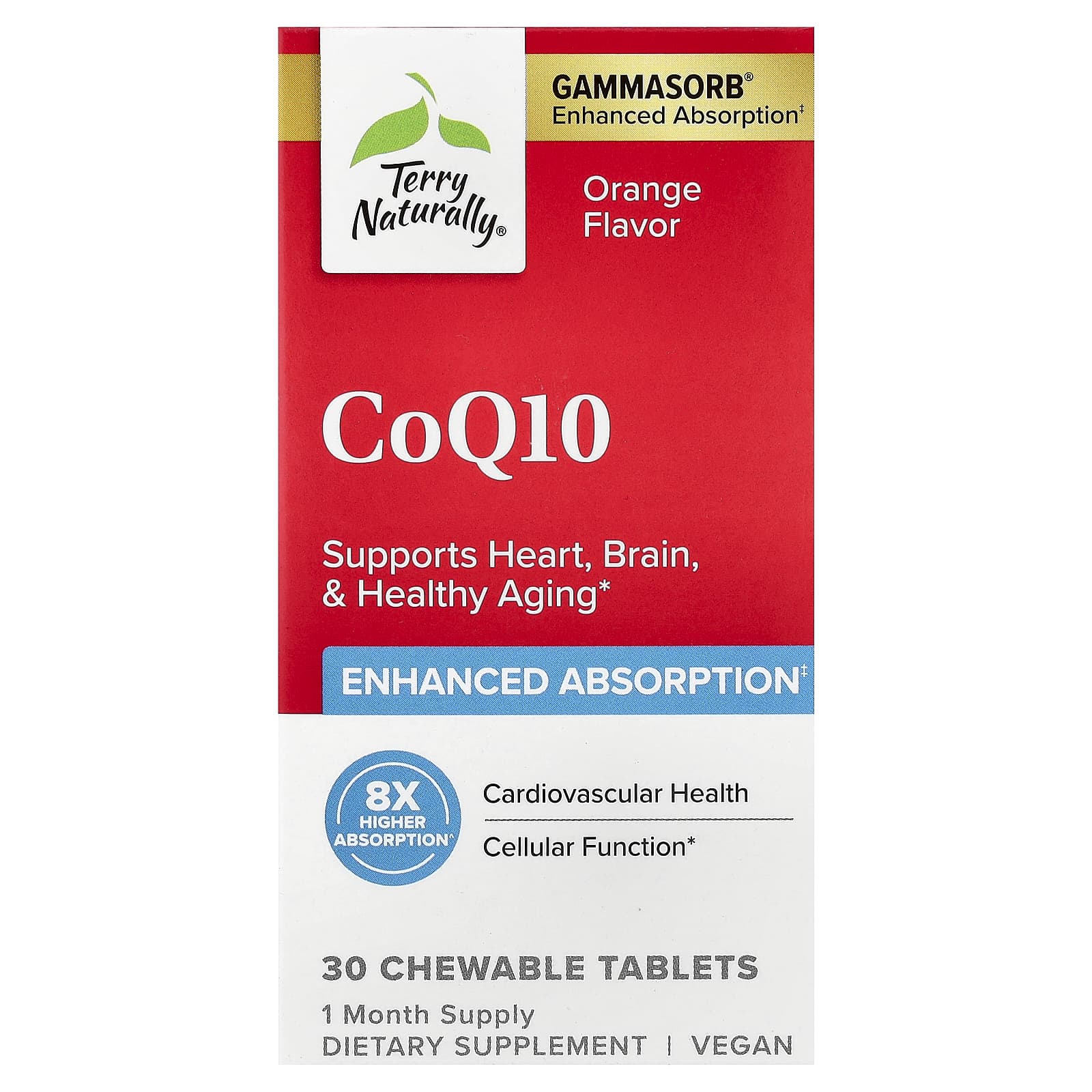 Terry Naturally CoQ10, 30 Chewable Tablets (100 mg per Tablet) – Orange — Tunisie