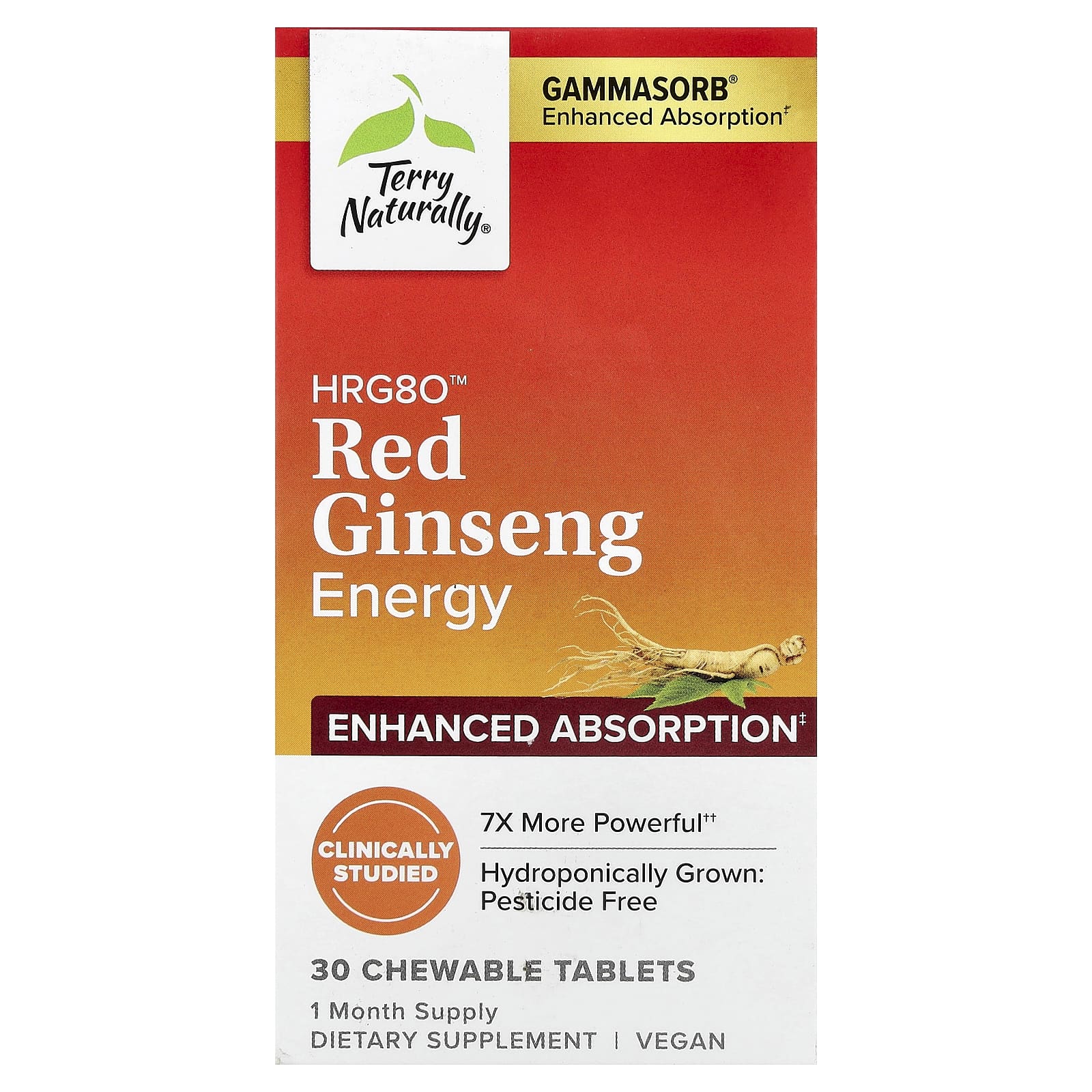 Terry Naturally HRG80 Red Ginseng Energy, 30 Chewable Tablets (100 mg per Tablet) — Tunisie