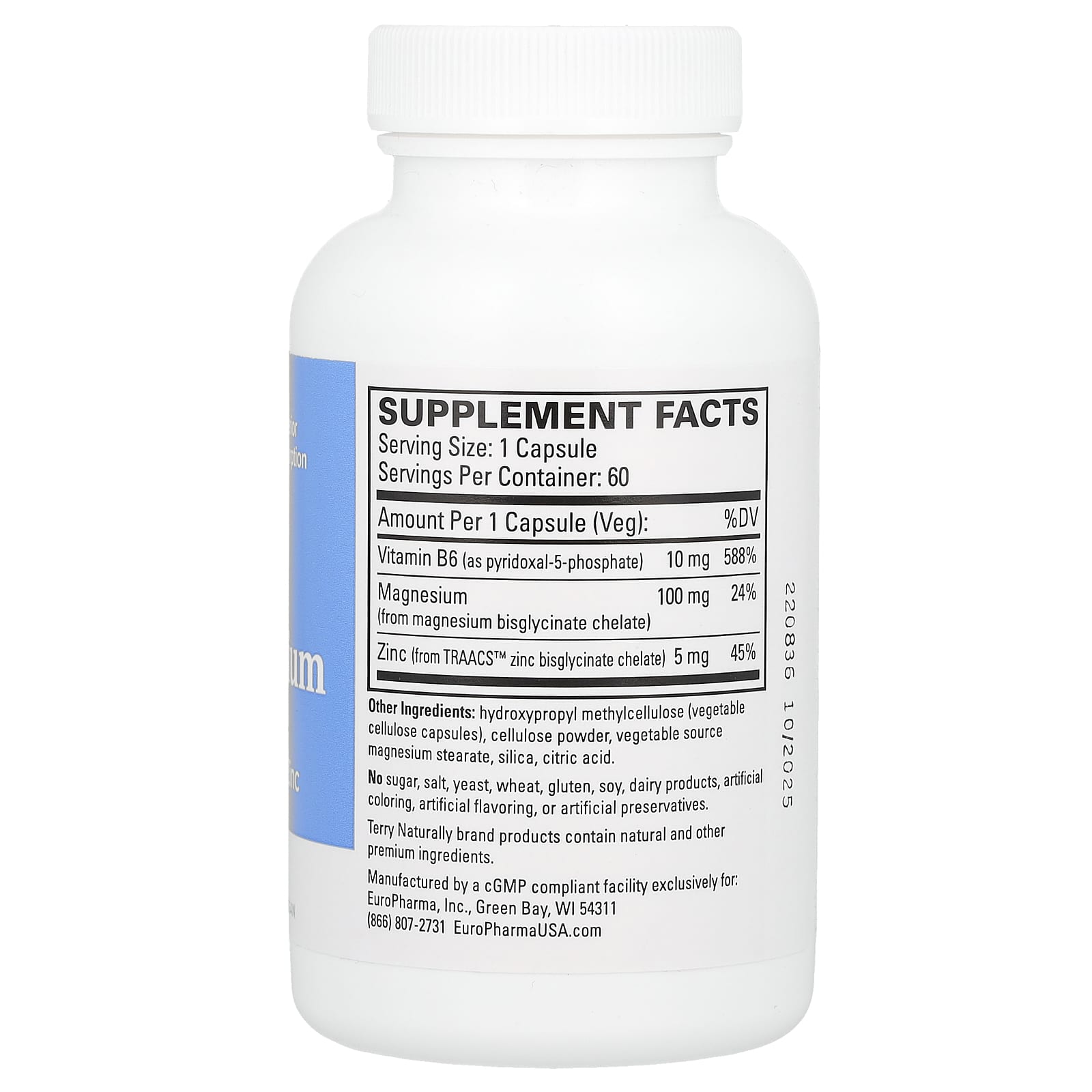 Terry Naturally BioActive Magnesium Complex with P-5-P and Zinc – 60 gélules — photo 2 sur 2