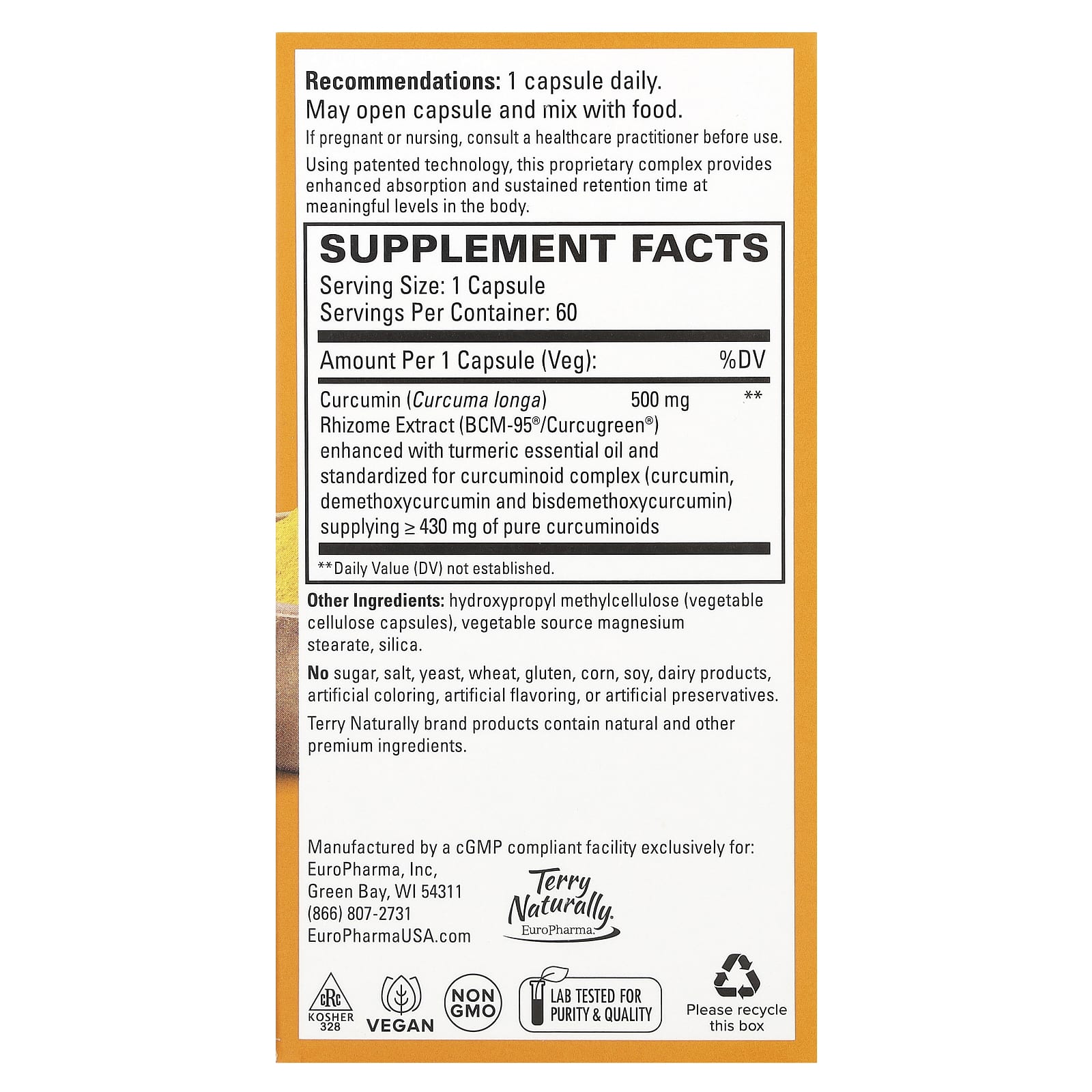 Terry Naturally CuraMed, Superior Absorption Curcumin – 60 gélules — photo 2 sur 2