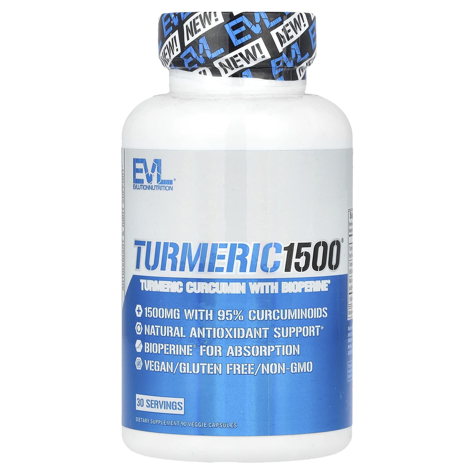 EVLution Nutrition Turmeric 1500, Turmeric Curcumin with BioPerine – 90 gélules végétales — Tunisie