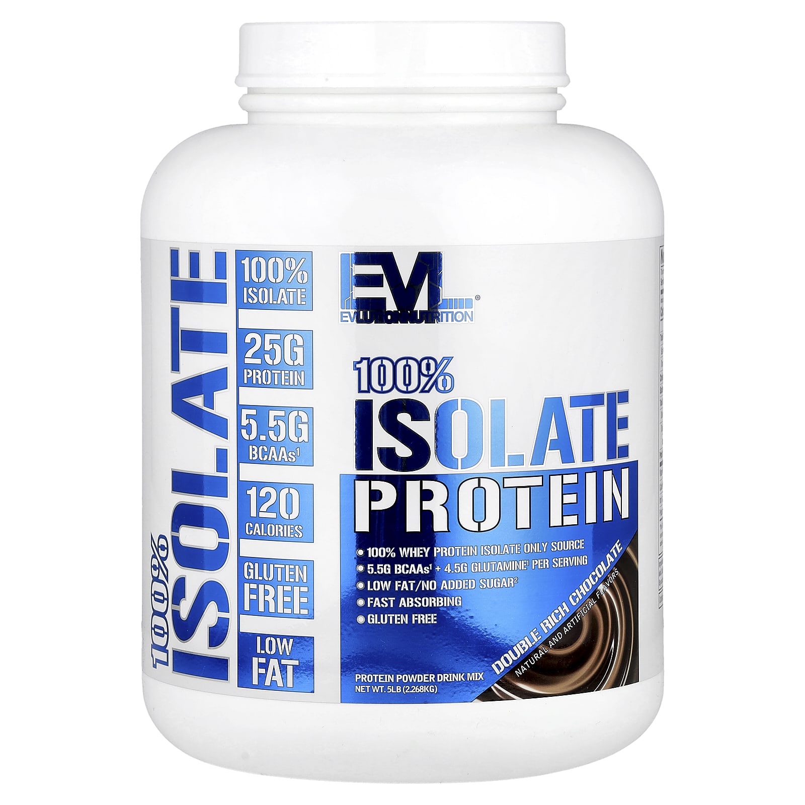 EVLution Nutrition 100% Isolate Protein – Double Rich Chocolate – 2,268 kg — Tunisie