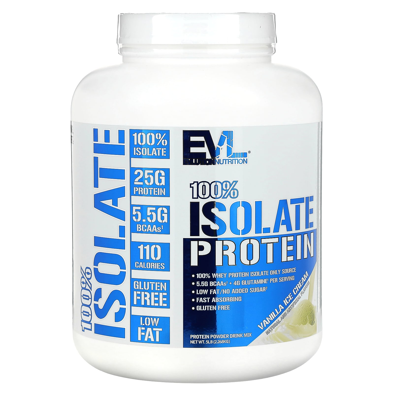 EVLution Nutrition 100% Isolate Protein – Vanilla Ice Cream – 2,268 kg — Tunisie