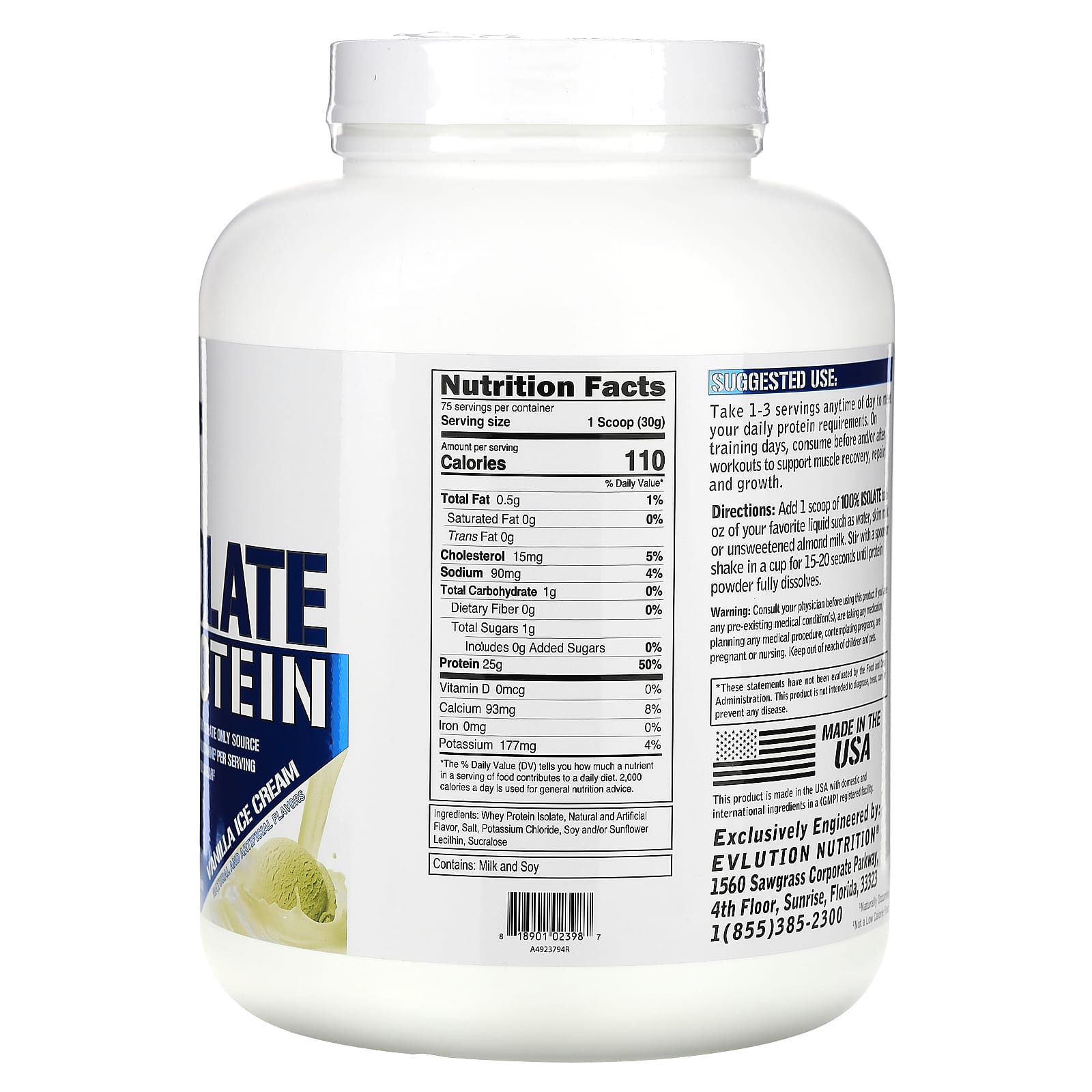 EVLution Nutrition 100% Isolate Protein – Vanilla Ice Cream – 2,268 kg — photo 2 sur 2