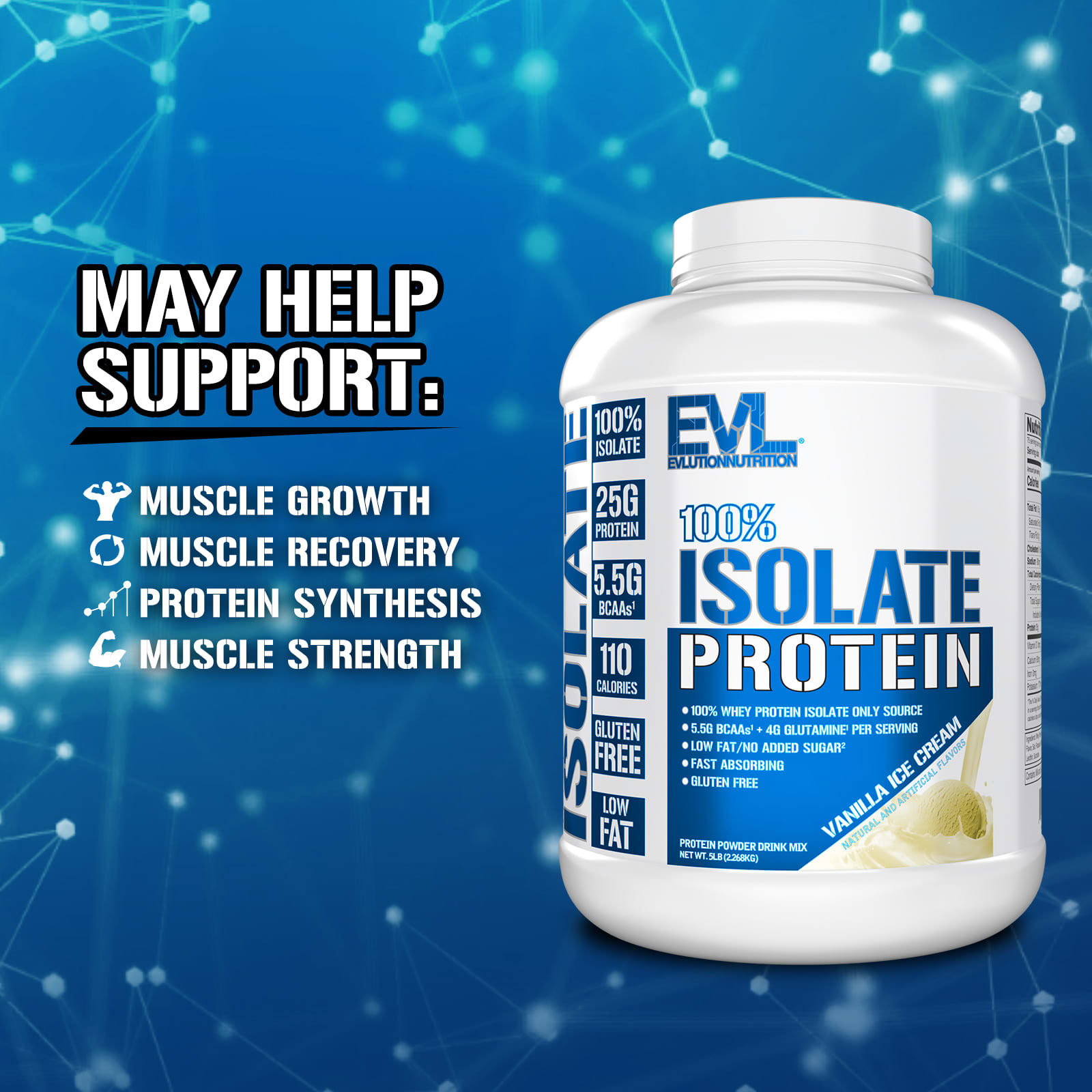 EVLution Nutrition 100% Isolate Protein – Vanilla Ice Cream – 2,268 kg — étiquette 1