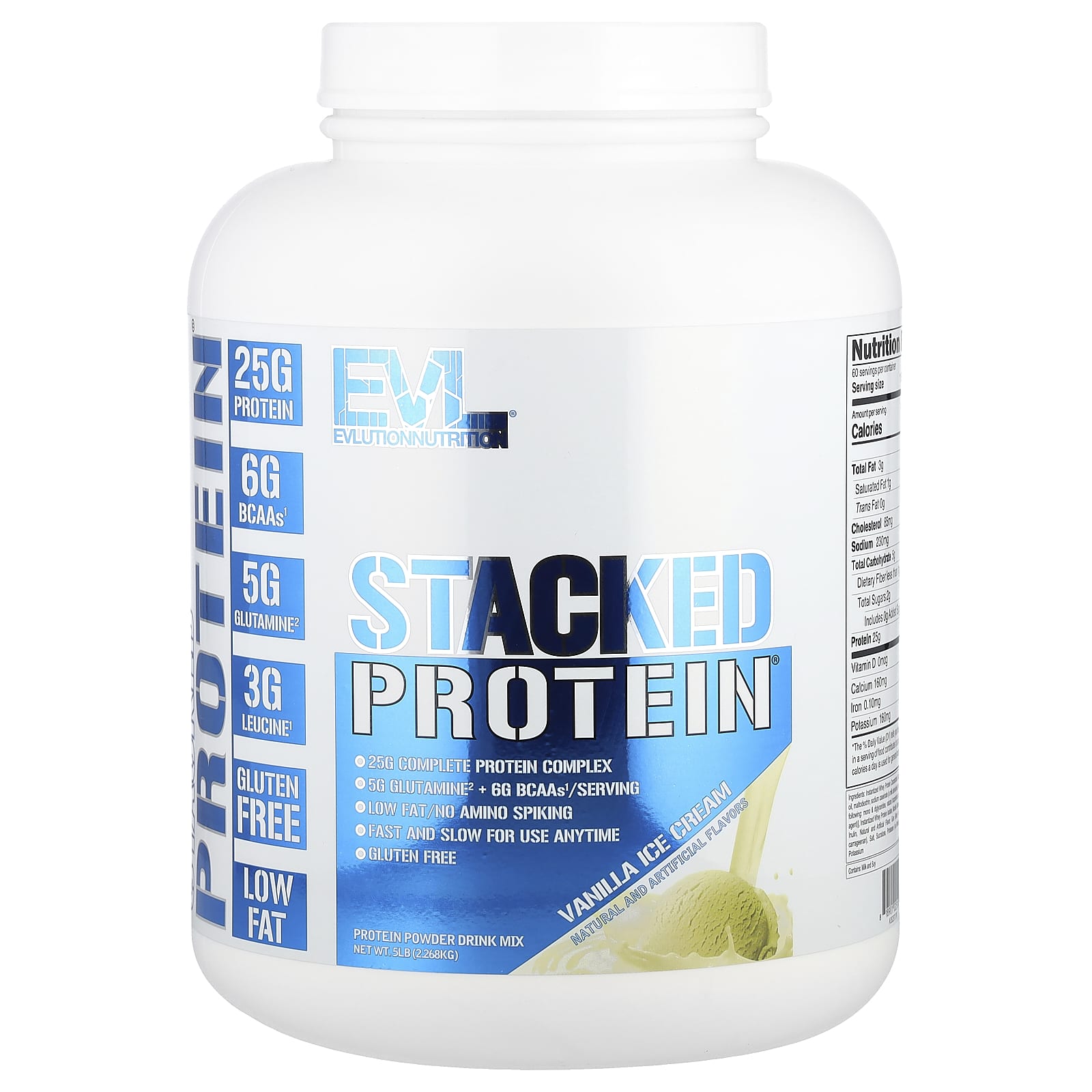 EVLution Nutrition Stacked Protein Powder – Vanilla Ice cream – 2268 kg — Tunisie