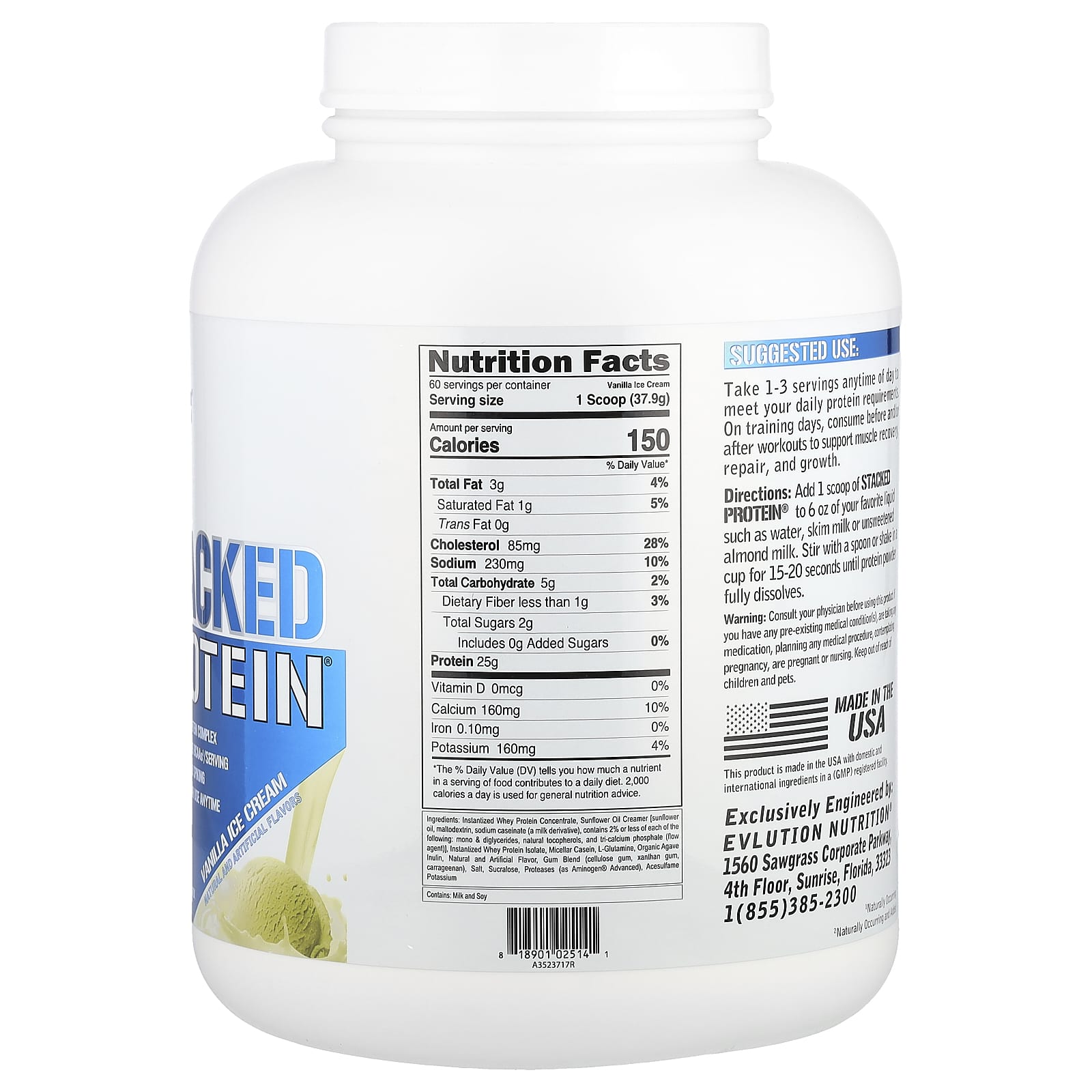 EVLution Nutrition Stacked Protein Powder – Vanilla Ice cream – 2268 kg — photo 2 sur 2