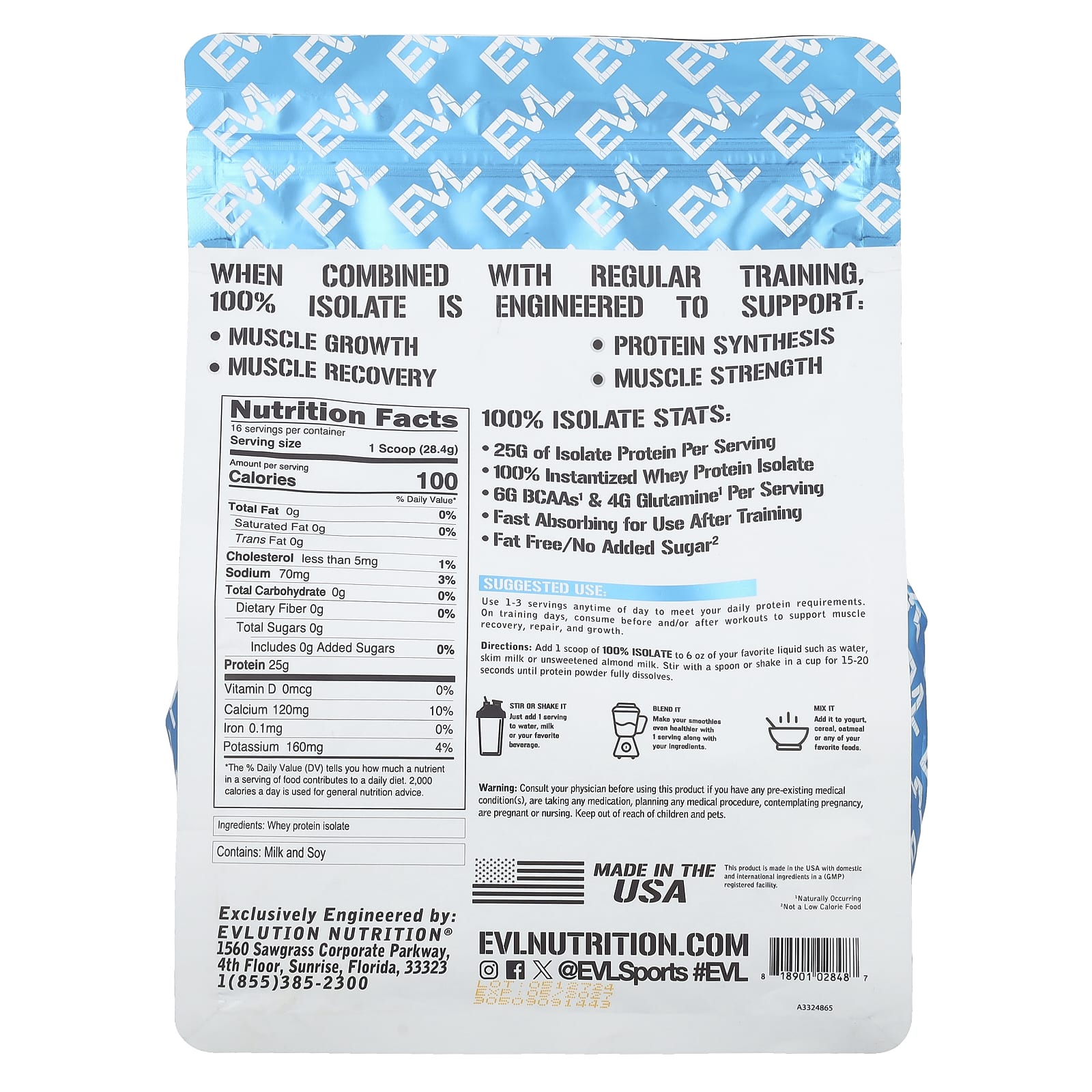 EVLution Nutrition 100% Isolate Protein – Sans arôme – 454 g — photo 2 sur 2