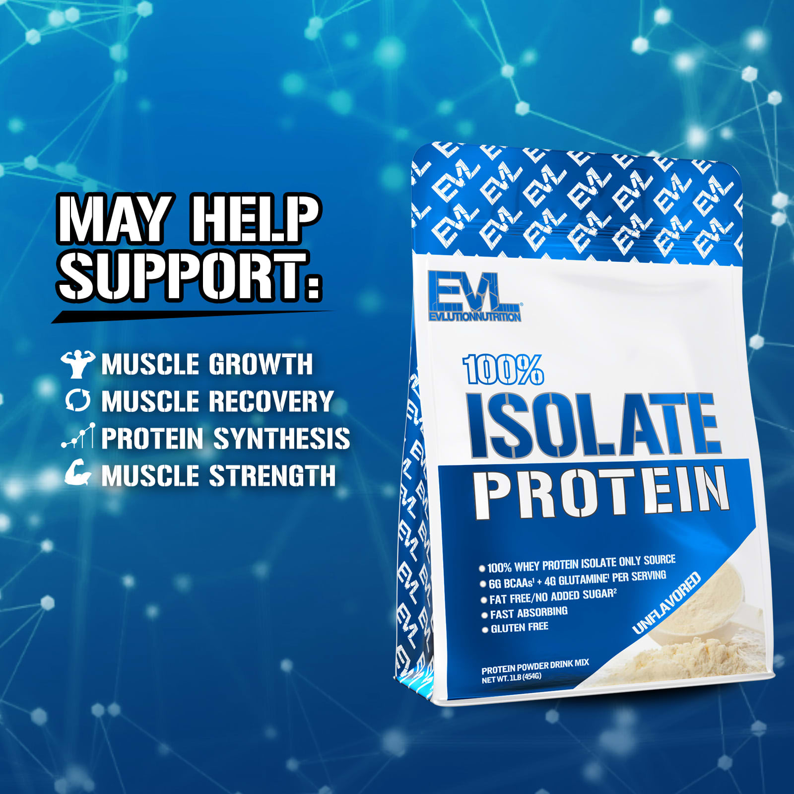EVLution Nutrition 100% Isolate Protein – Sans arôme – 454 g — étiquette 1