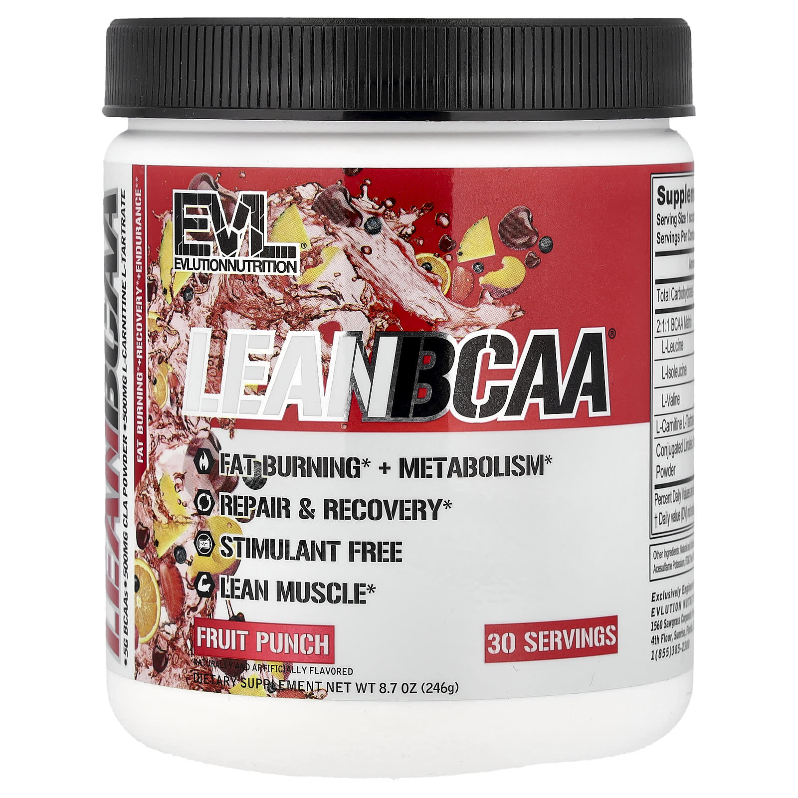 EVLution Nutrition Lean BCAA – Fruit Punch – 246 g — Tunisie