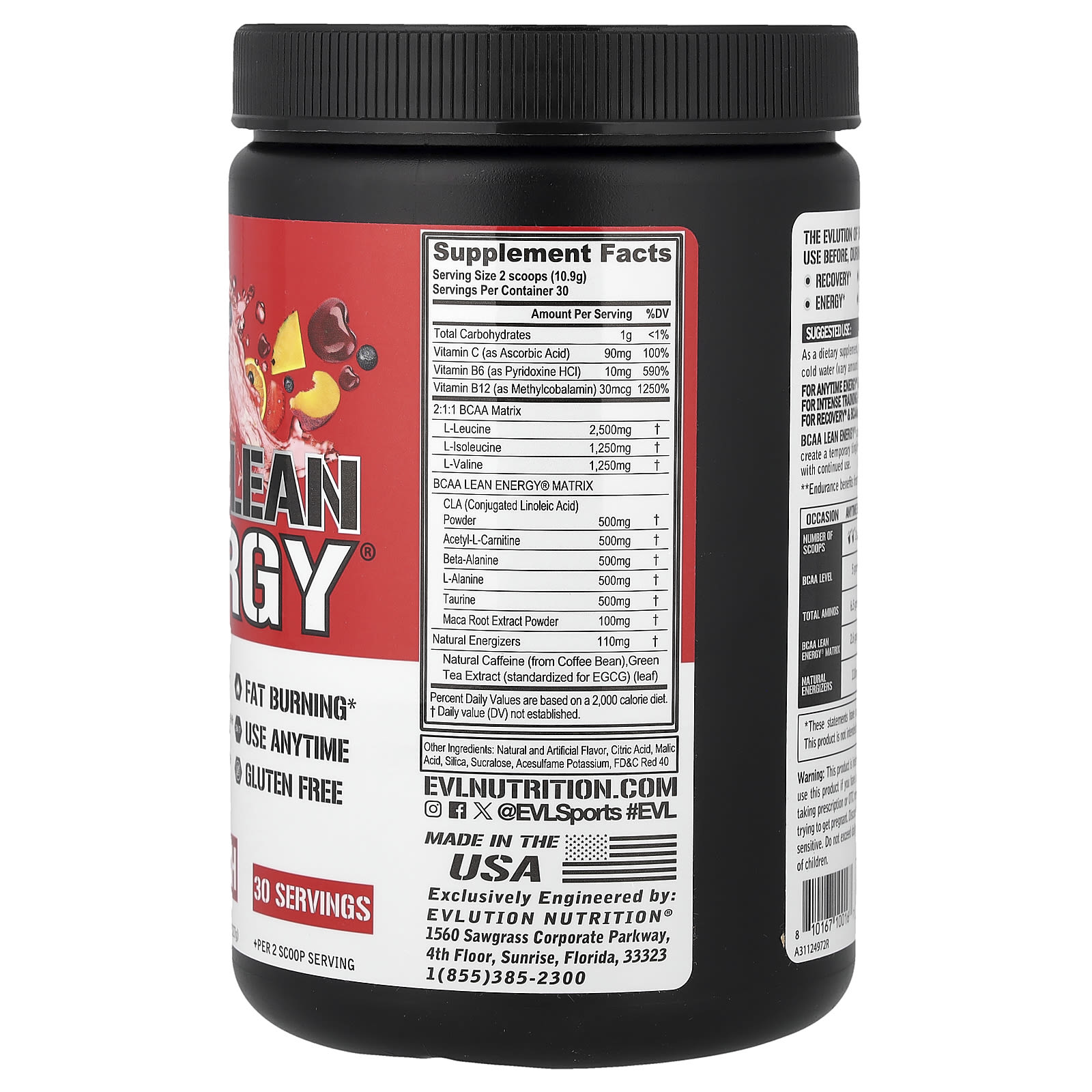 EVLution Nutrition BCAA Lean Energy – Fruit Punch – 327 g — photo 2 sur 2