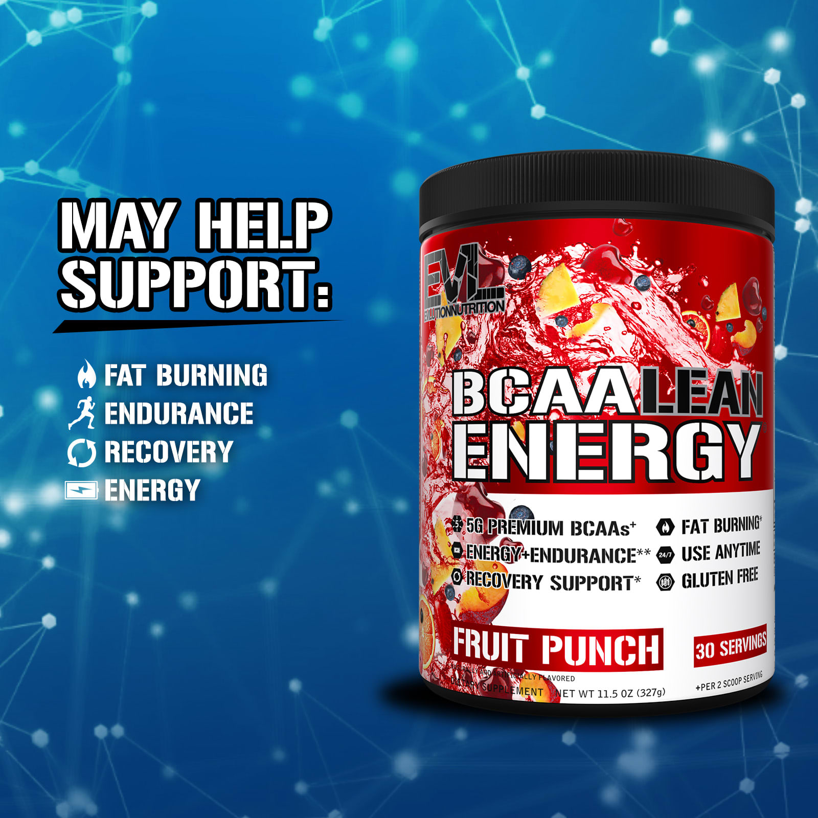 EVLution Nutrition BCAA Lean Energy – Fruit Punch – 327 g — étiquette 1