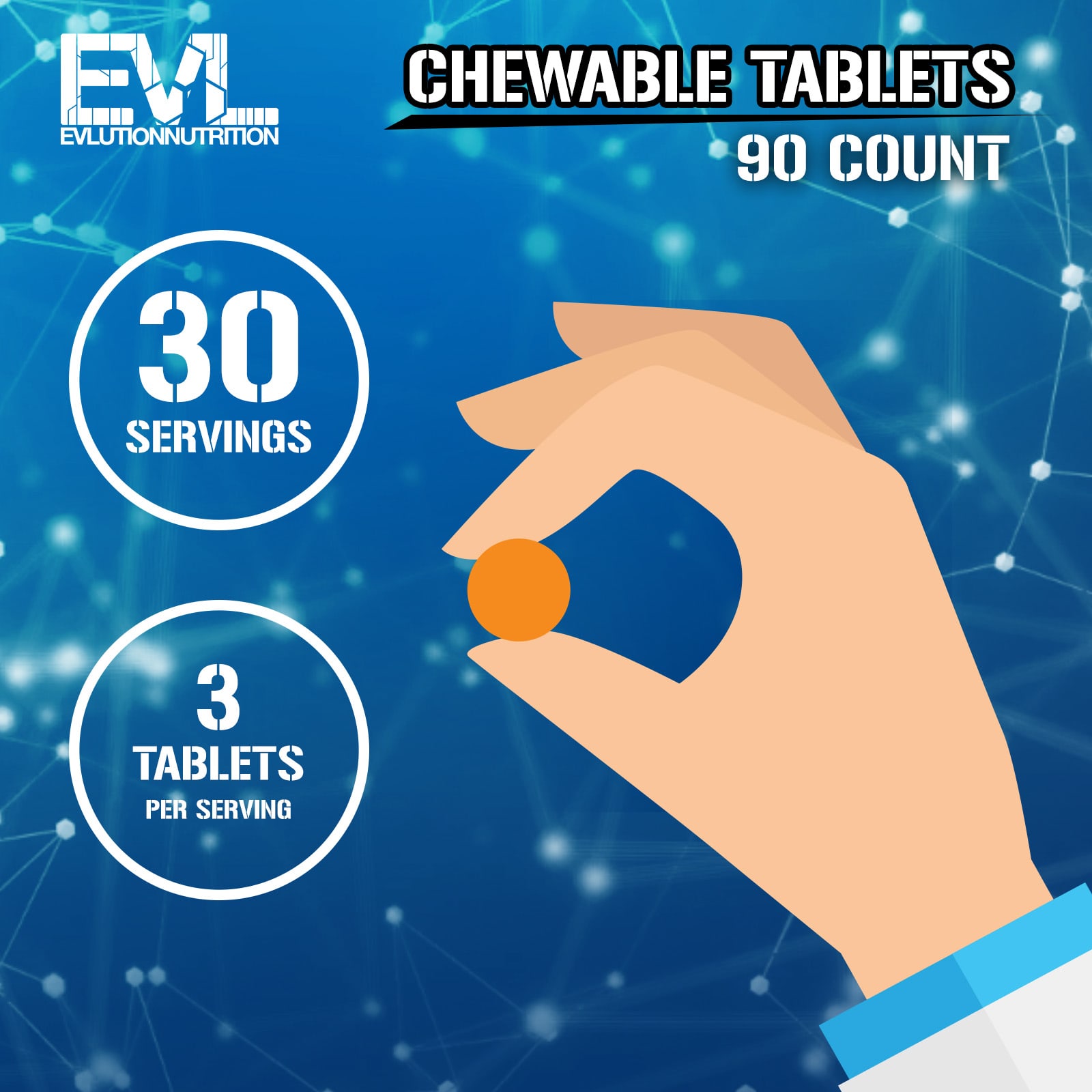EVLution Nutrition Creatine Monohydrate Chew Tabs – Orange – 90 comprimés — étiquette 2