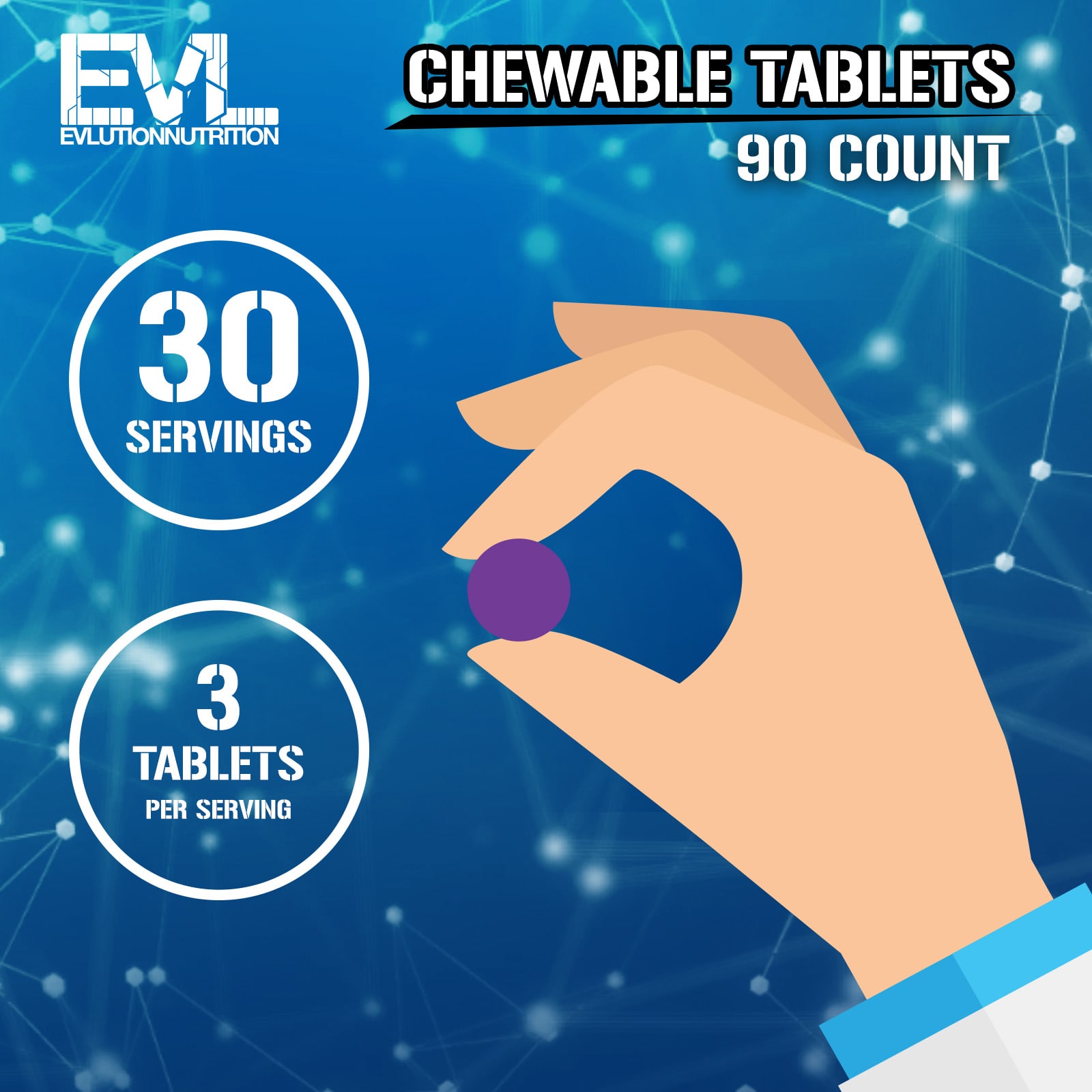 EVLution Nutrition Creatine Monohydrate Chew Tabs – Grape – 90 comprimés — étiquette 2